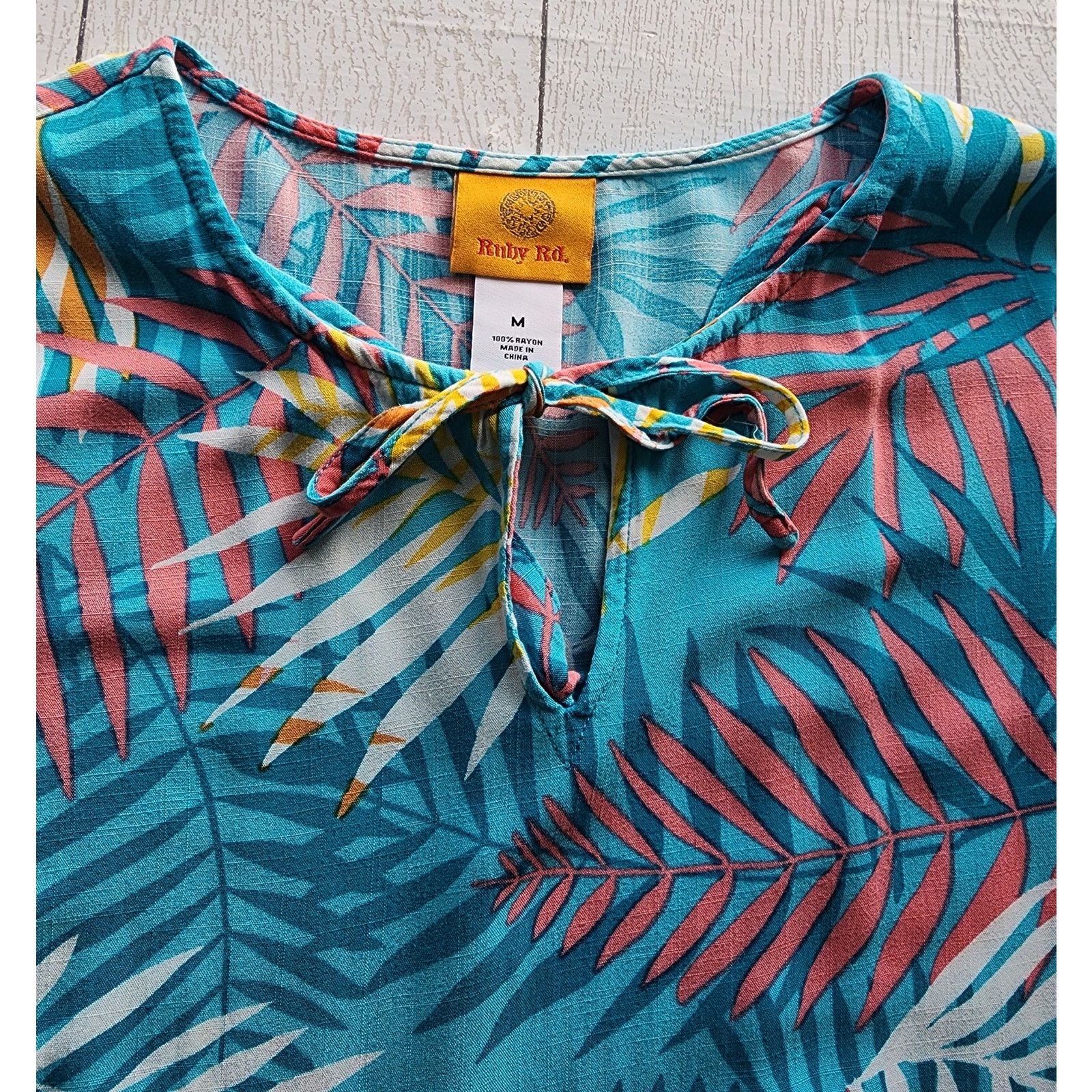 Other Ruby Rd. Blue Tropical Print 3/4 Sleeve Shift Dress Size M Size M / US 6-8 / IT 42-44 - 5 Thumbnail