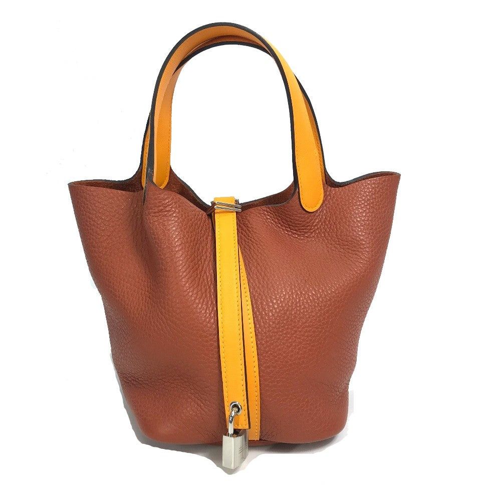 Hermes Hermes Bicolor Picotin Lock Pm 18 Briefcase Tote Bag Handbag Togo Women Brown×Orange Size ONE SIZE - 1 Thumbnail