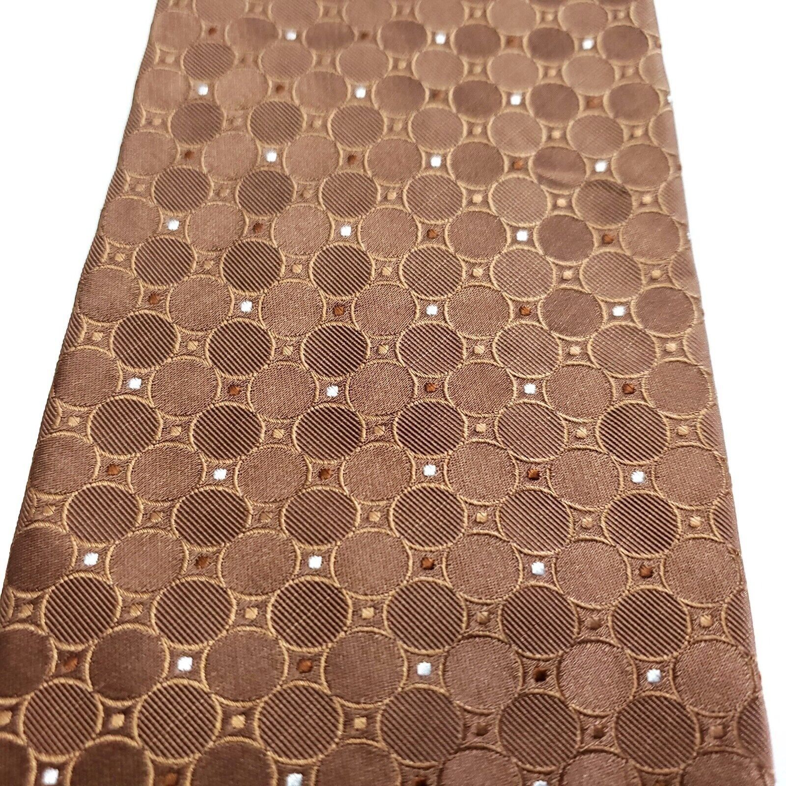 DKNY Dkny Brown Geometric Woven Silk Tie Size ONE SIZE - 2 Thumbnail