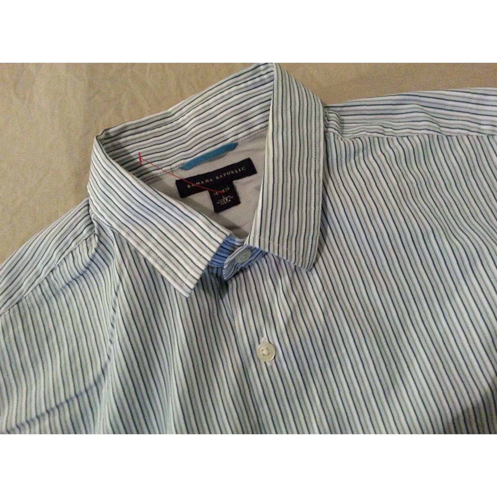 Banana Republic VINTAGE Banana Republic Dress Shirt Blue Stripes 16.5 1/2 L Cotton Long Sleeve Mens Size 46R - 3 Thumbnail