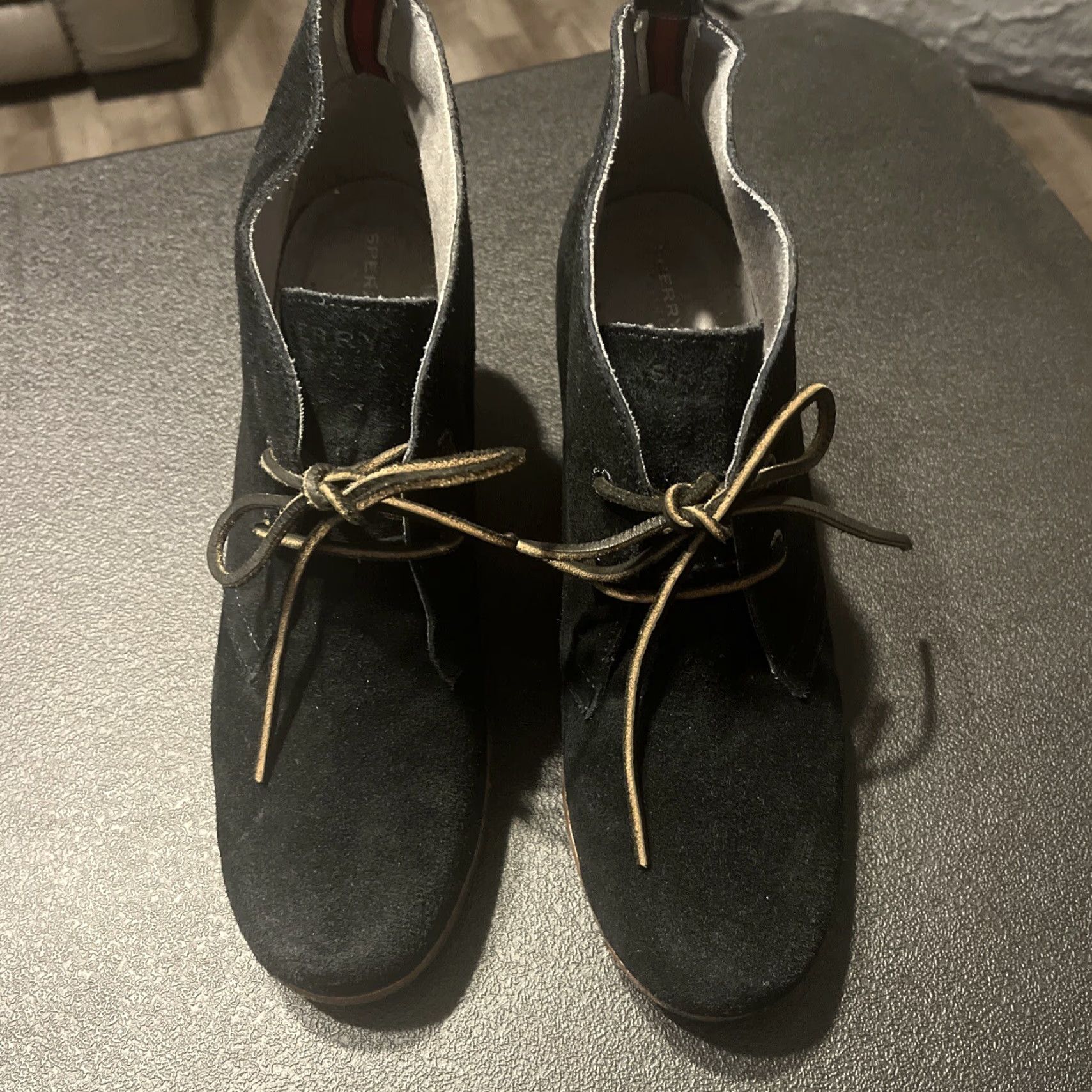 Sperry Sperry Boots Womens Ankle Bootie Black Suede Wedge Heels 11 Medium Calf Lace Up Size US 11 / IT 41 - 2 Thumbnail