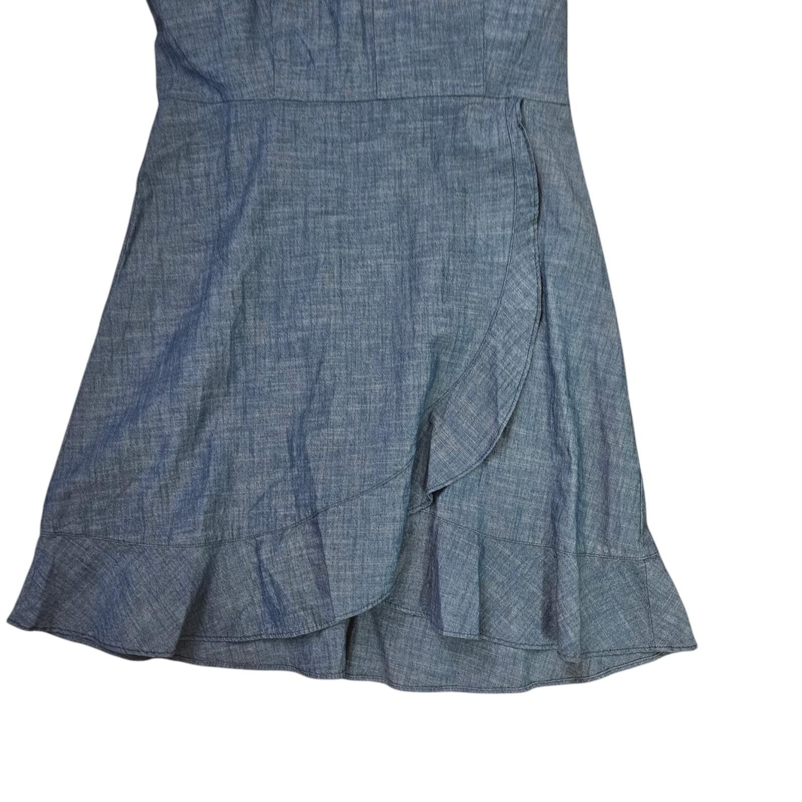 Designer J.Crew Chambray Ruffle Wrap Dress - Size 12 Size XL / US 12-14 / IT 48-50 - 5 Thumbnail