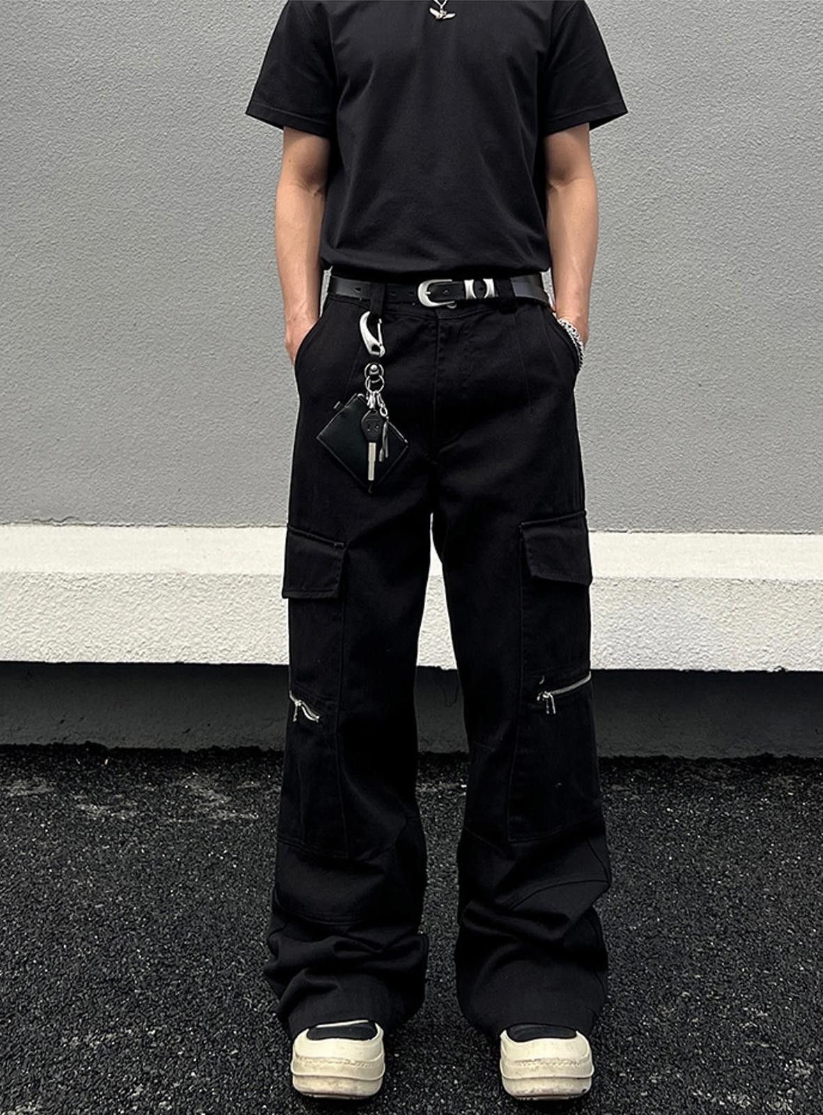 Vintage Stylish Black Cargo Pants with Zipper Details Size US 32 / EU 48 - 3 Thumbnail