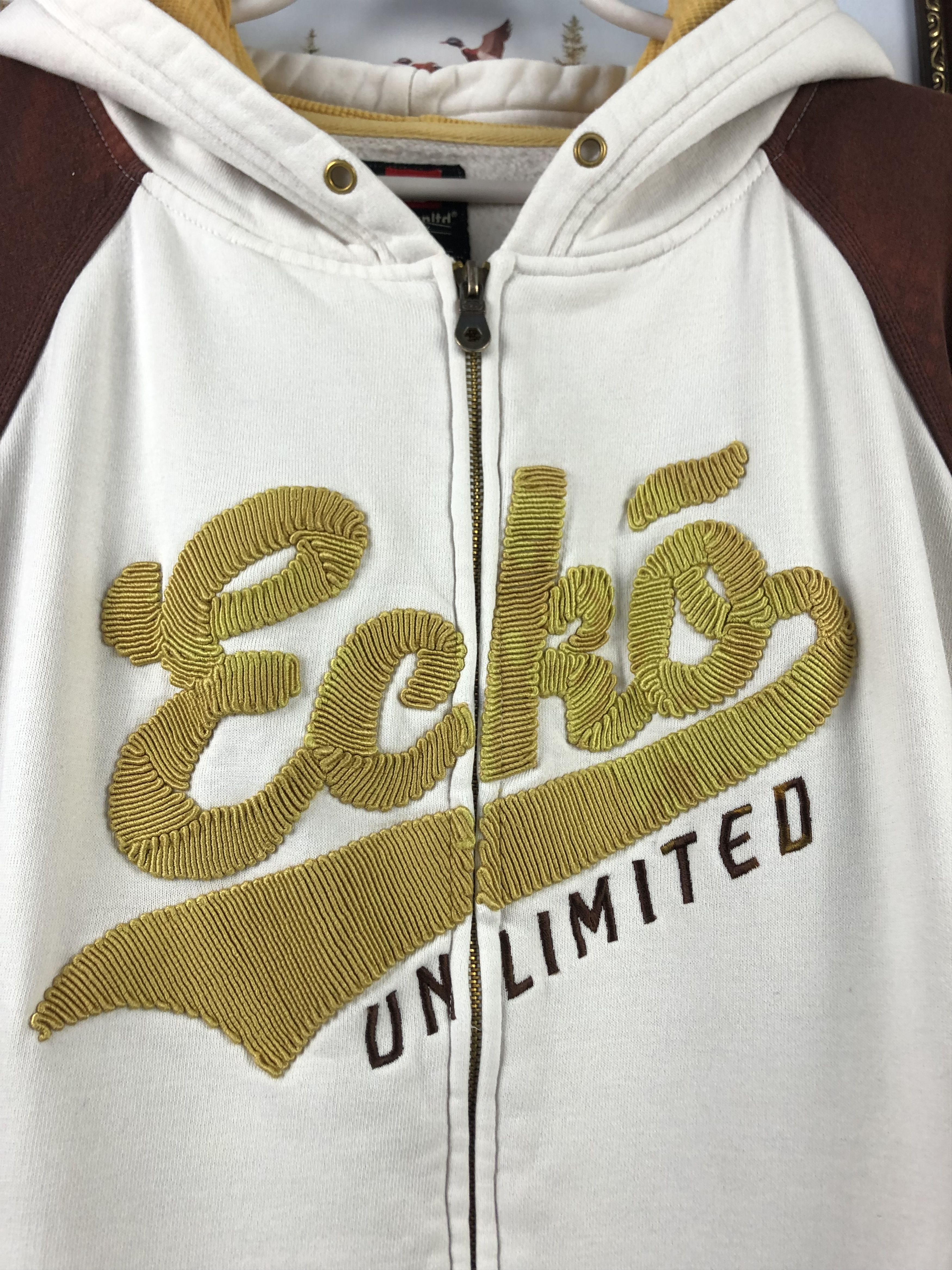 Ecko Unltd. × Vintage Vintage Ecko Unlimited Unltd Zipper Hoodie White Gray Gold Size US L / EU 52-54 / 3 - 5 Thumbnail