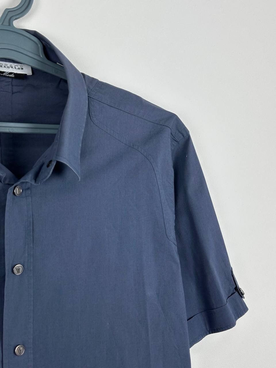 Versace × Vintage Vintage Versace Grey Button Logo Short Sleeve Shirt Size US L / EU 52-54 / 3 - 4 Thumbnail