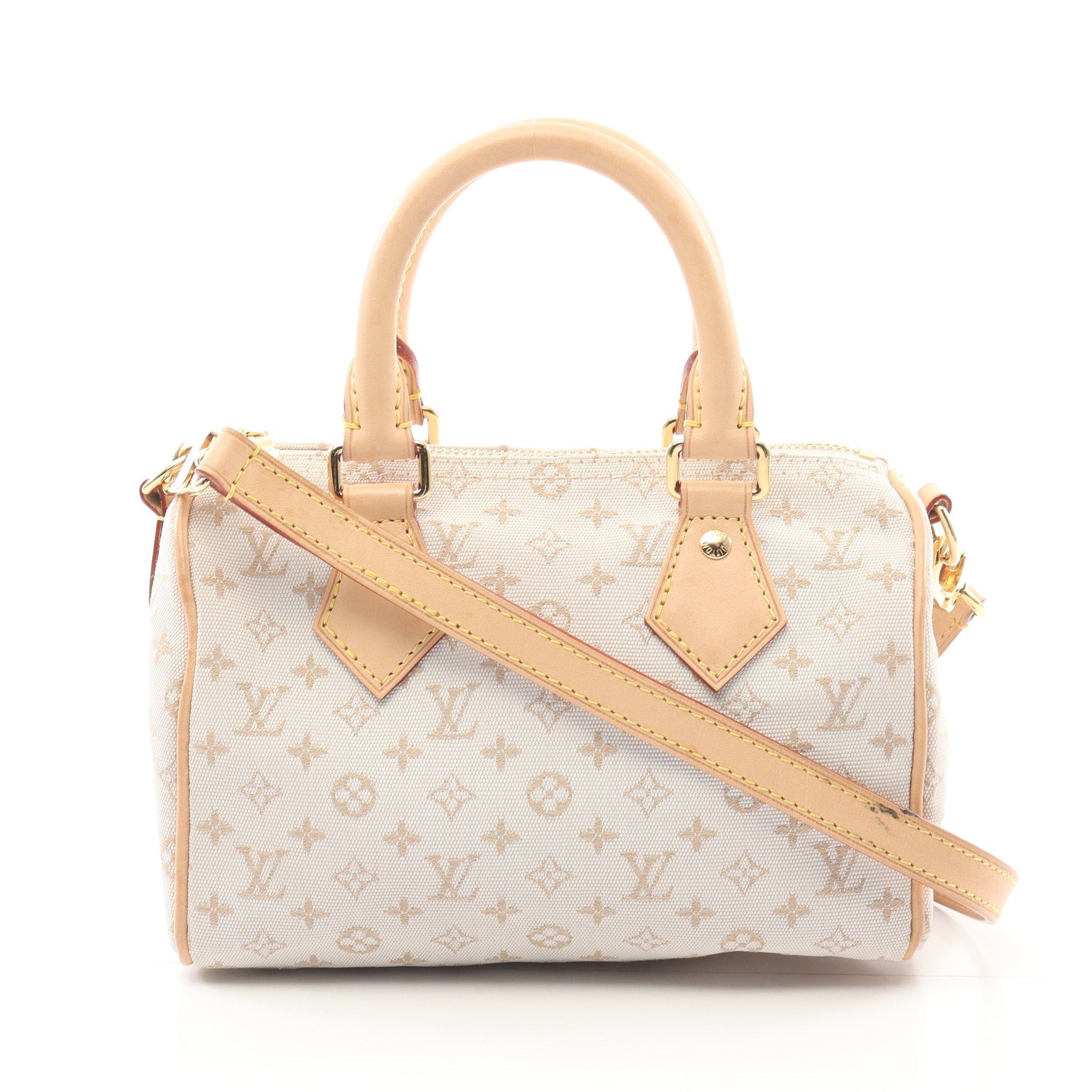 Louis Vuitton Speedy 20 Monogram Handbag Canvas Leather Beige