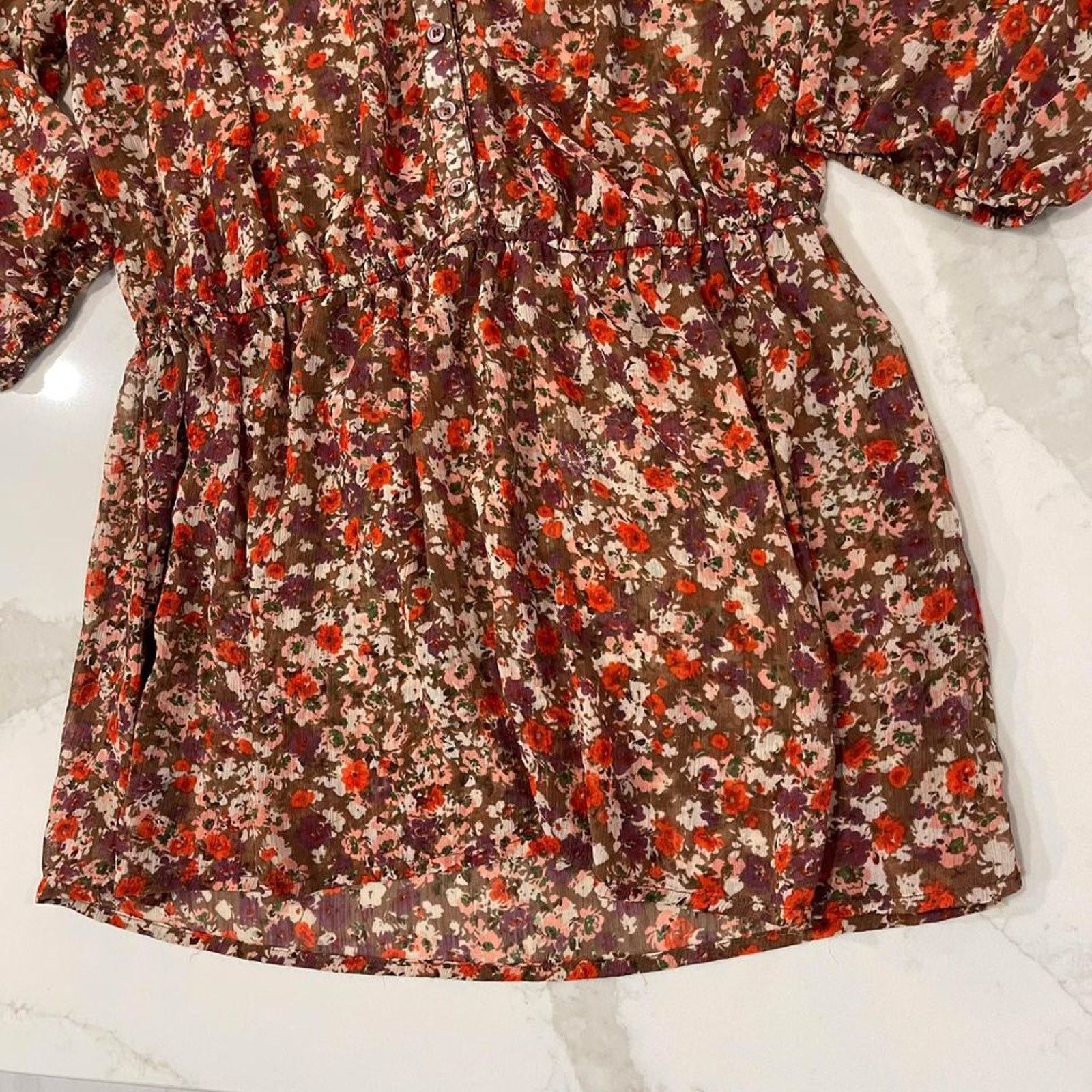 Mossimo Mossimo Sheer Floral Peasant Top Women's XL 3/4Sleeve Size XL / US 12-14 / IT 48-50 - 2 Thumbnail
