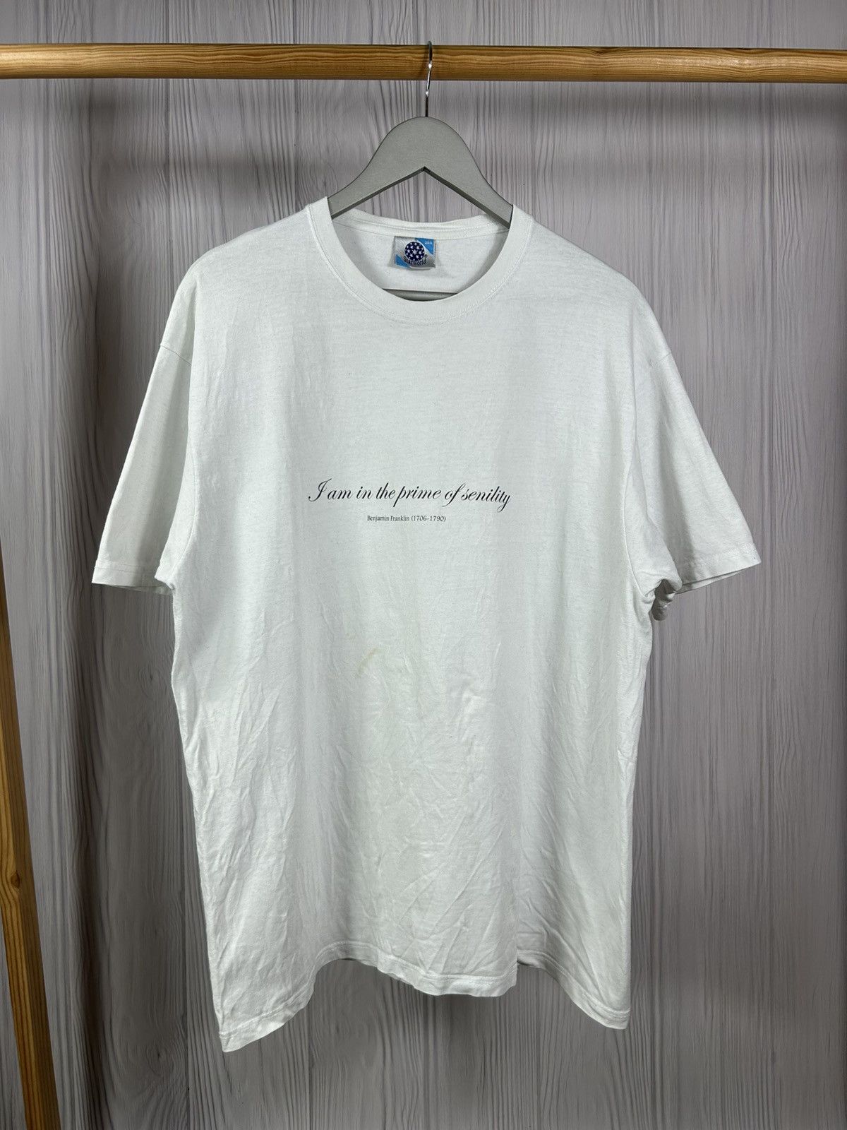 Vintage Benjamin Franklin “I am in the prime of senility” Phrase Tee Size US XL / EU 56 / 4 - 1 Thumbnail
