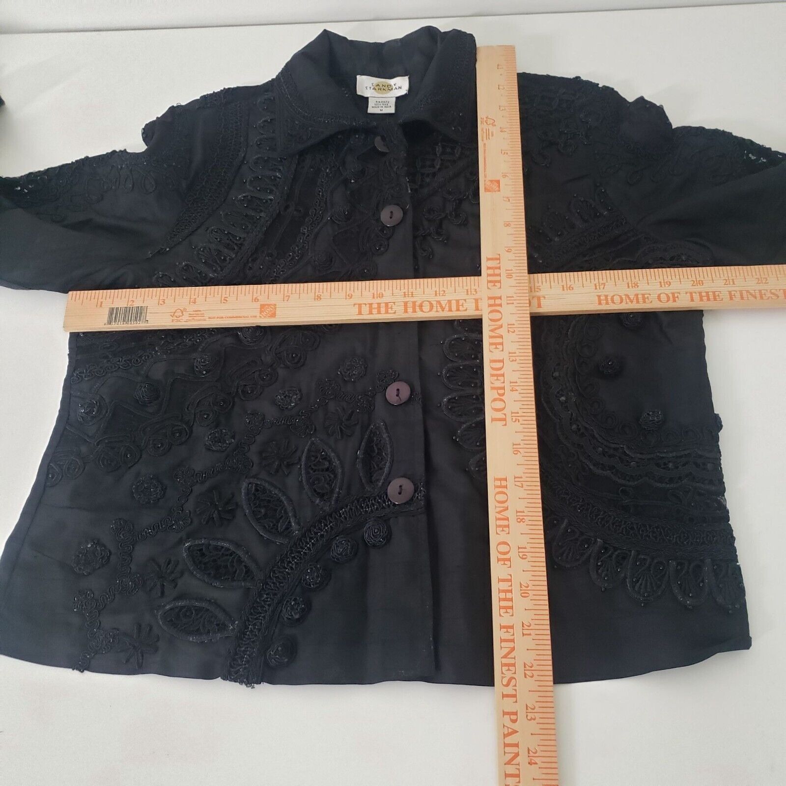 Designer Sandy Starkman Jacket Womens Size Medium Black 100% Silk Size M / US 6-8 / IT 42-44 - 12 Thumbnail