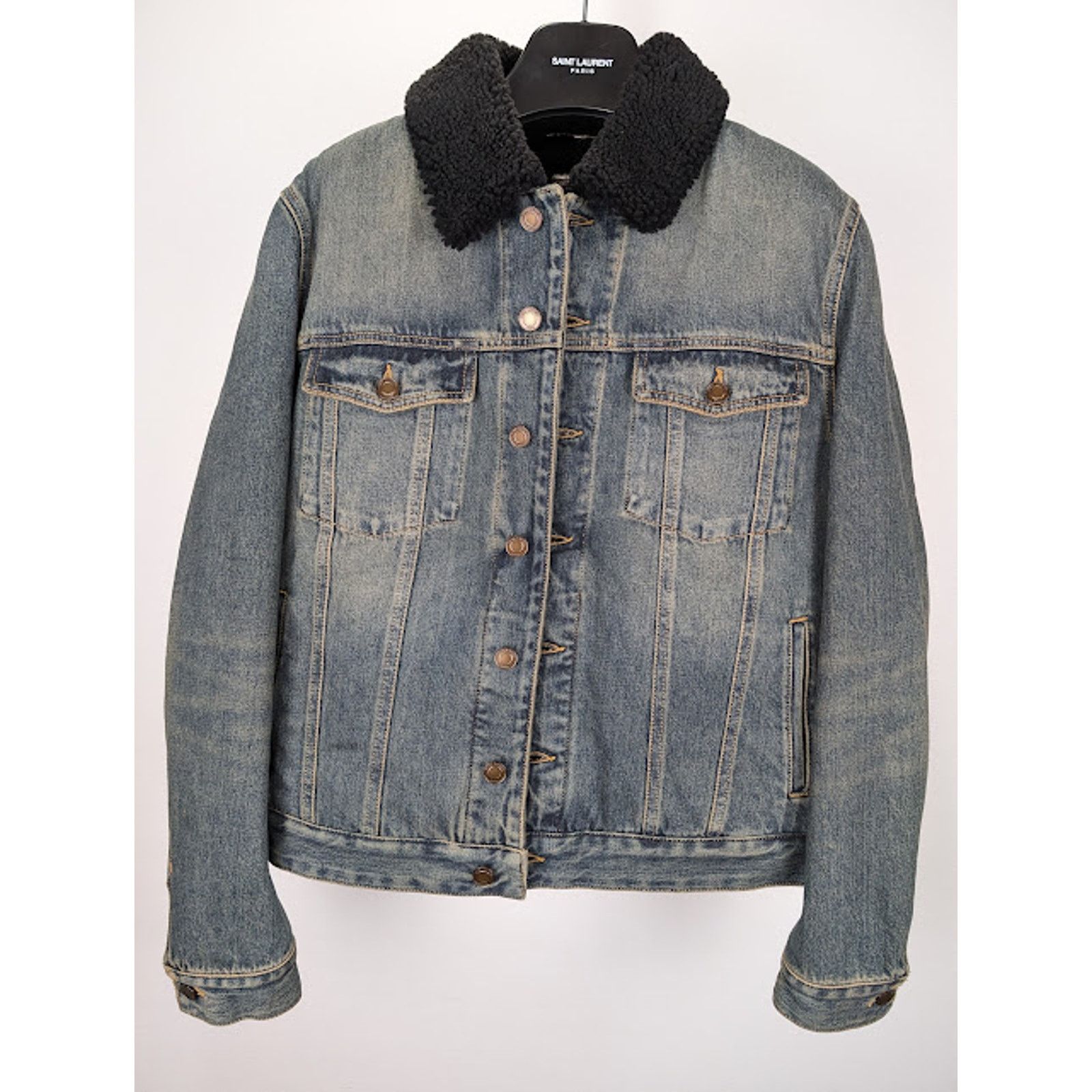 Saint Laurent Paris o1rshd1 Shearling Denim Jacket in Light Blue Size US XXL / EU 58 / 5 - 2 Thumbnail