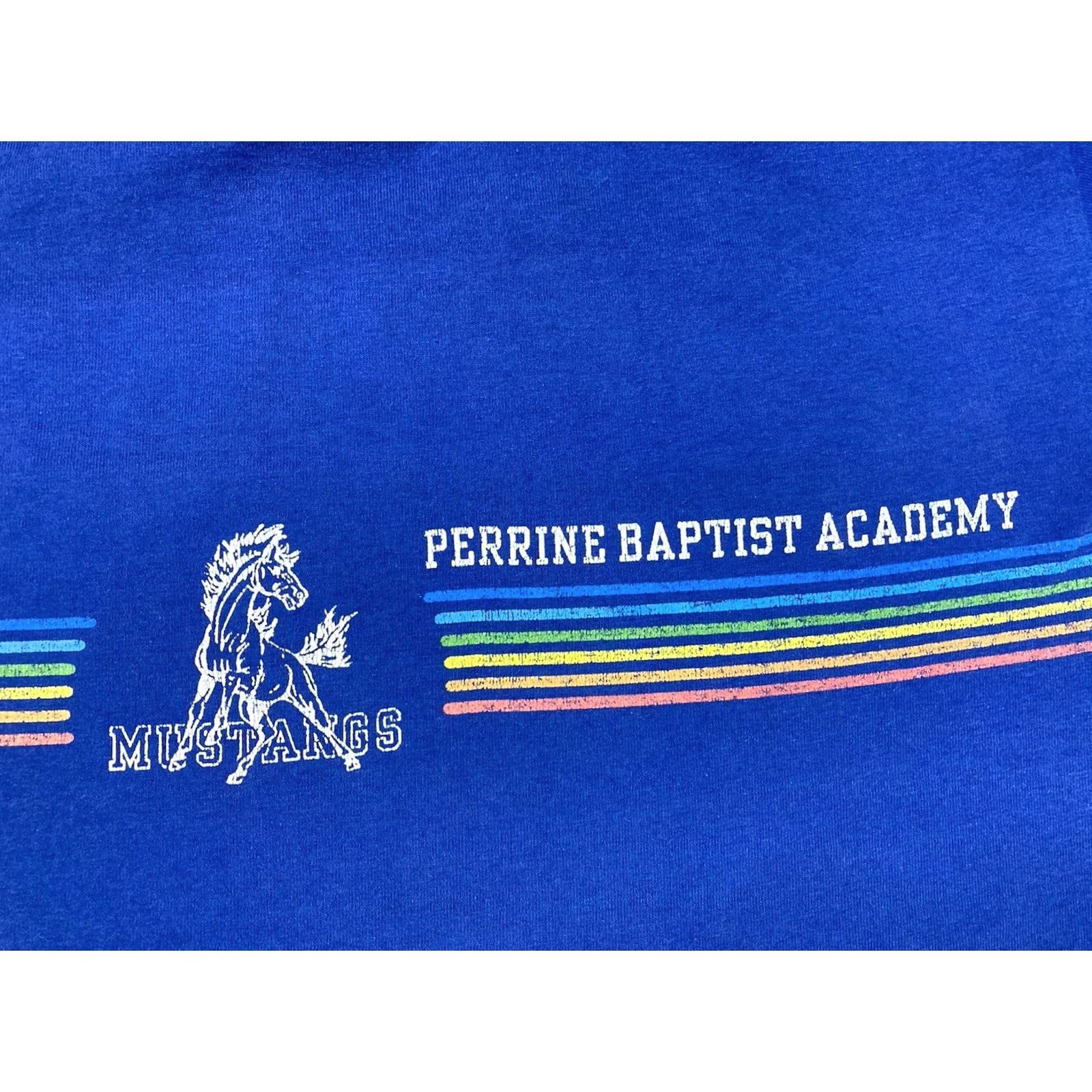 Vintage VINTAGE Mustangs Perrine Baptist Academy Graphic T-shirt Men Small 70s 80s Size US S / EU 44-46 / 1 - 2 Thumbnail