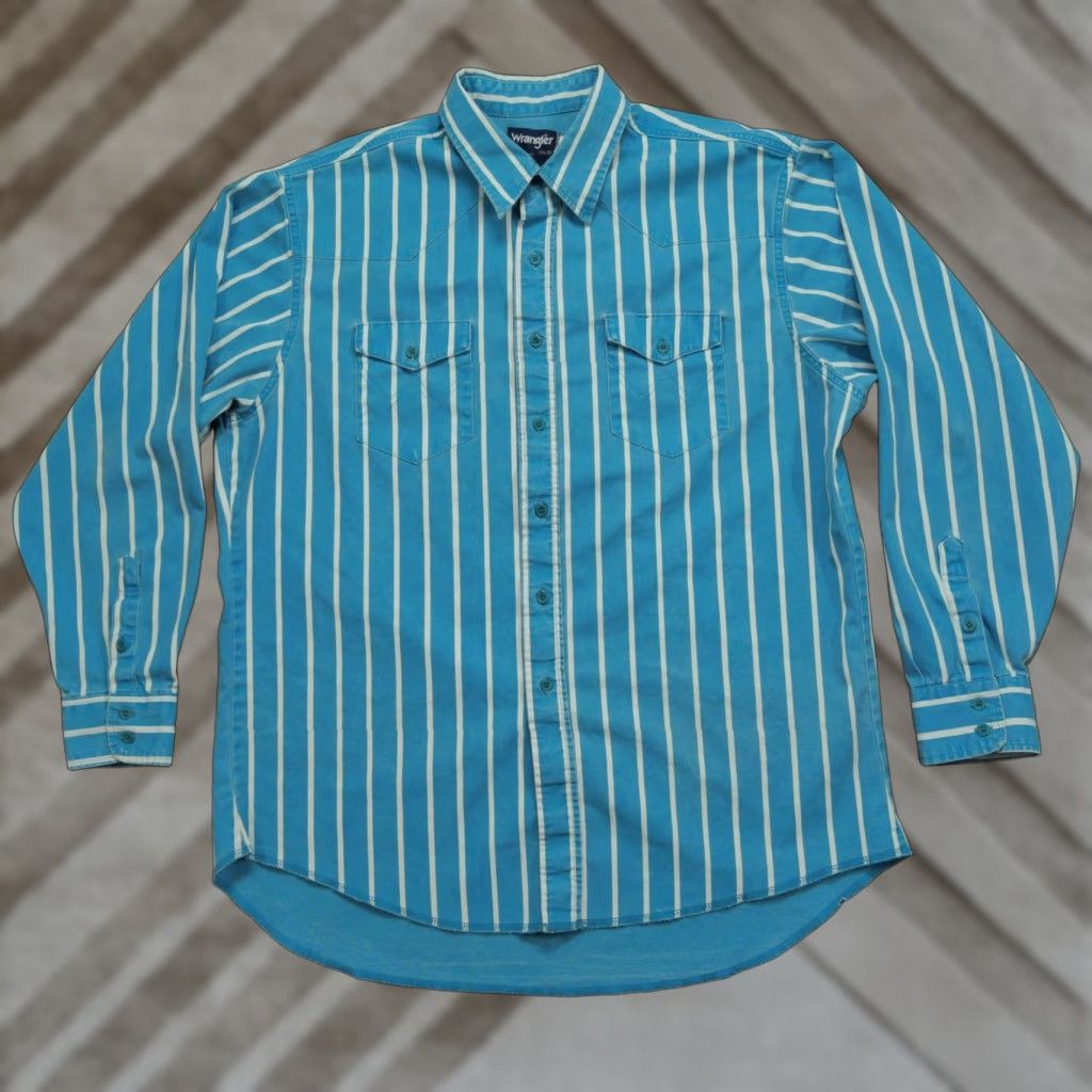 Wrangler VINTAGE Wrangler Shirt Mens 2XL Blue 90s Western Striped Button-Up Canvas Long Sleeve Pockets Size US XXL / EU 58 / 5 - 1 Thumbnail