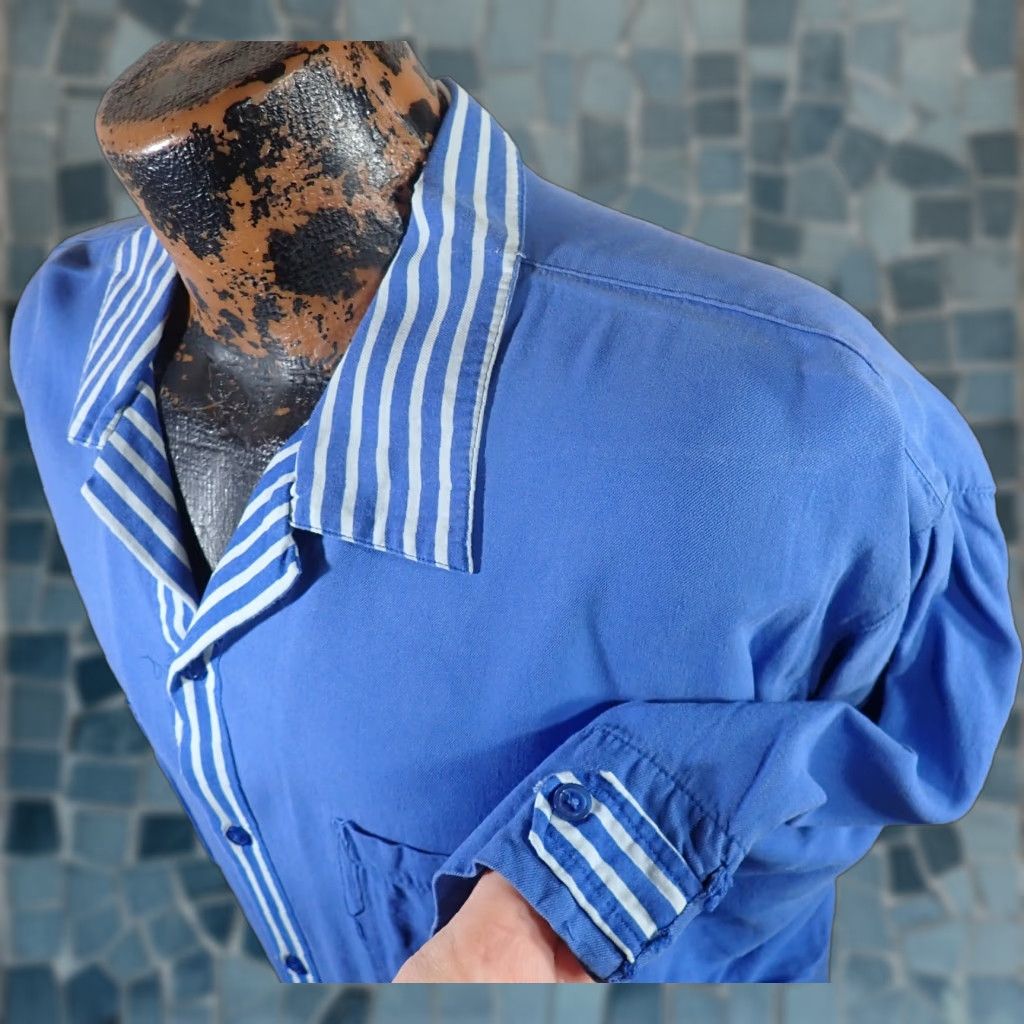 Vintage VINTAGE Bobby Chan Silk Bamboo Button Shirt Men Large Blue Chevy Bel Air 57 Hot Rod Car Beach Hawaiian Size US L / EU 52-54 / 3 - 1 Thumbnail