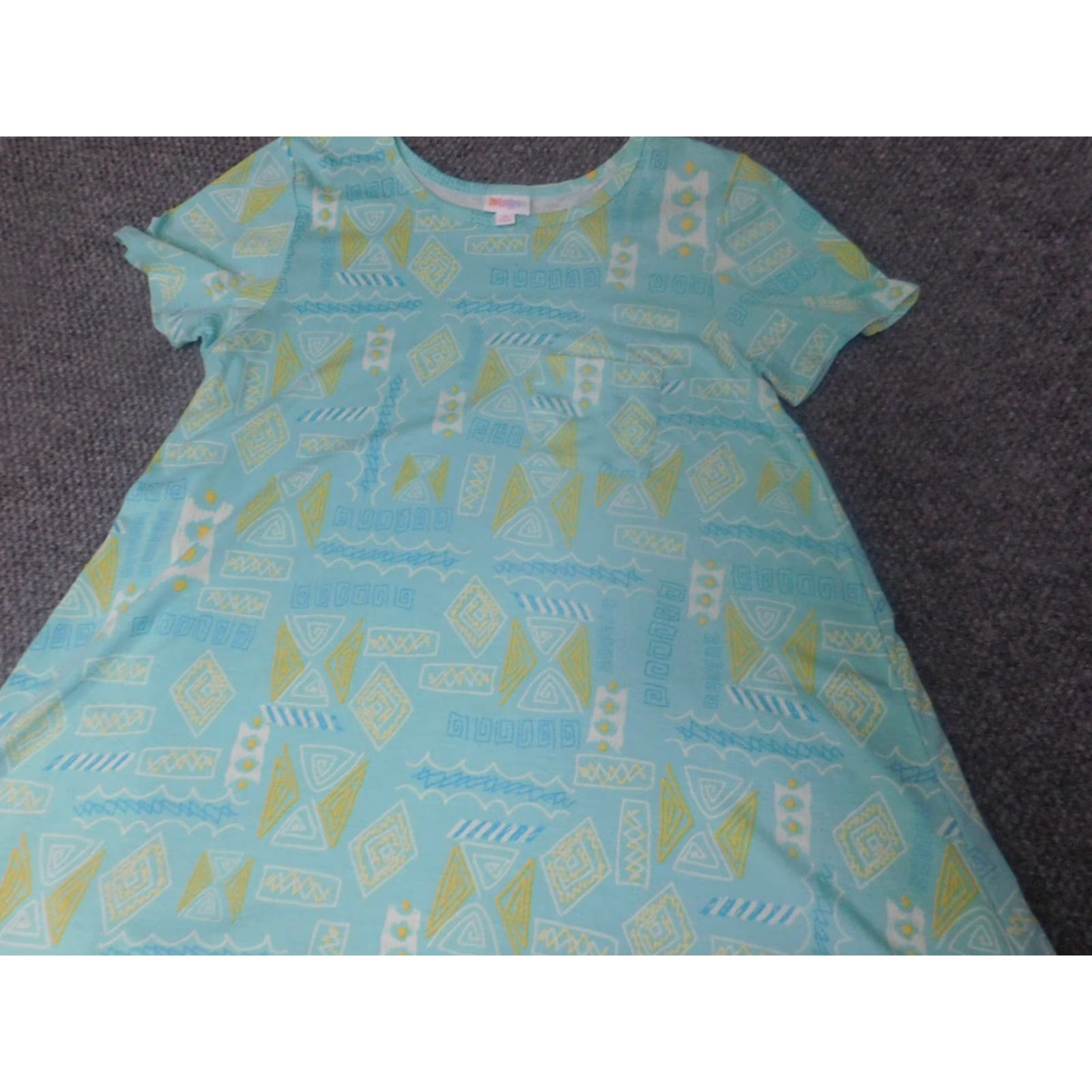 Vintage LulaRoe Gown Women Nightgown M Blue Zip A-line 90s Knit Geometric Short Sleeve Modern Size ONE SIZE - 5 Thumbnail