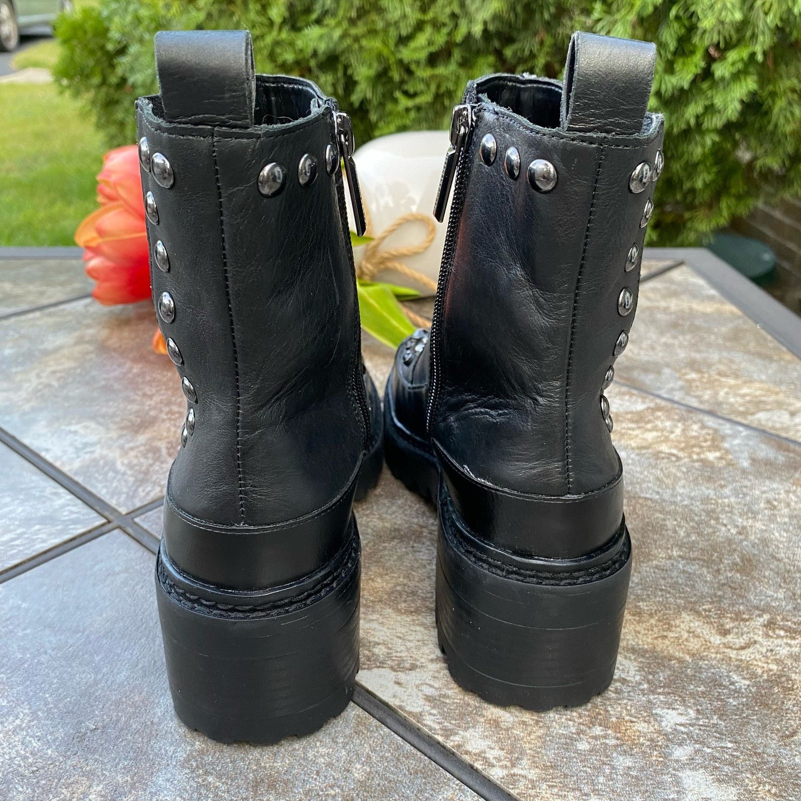 Karl Lagerfeld New KARL LAGERFELD Black Breck Studded Leather Moto Bootie Size US 6 / IT 36 - 7 Thumbnail