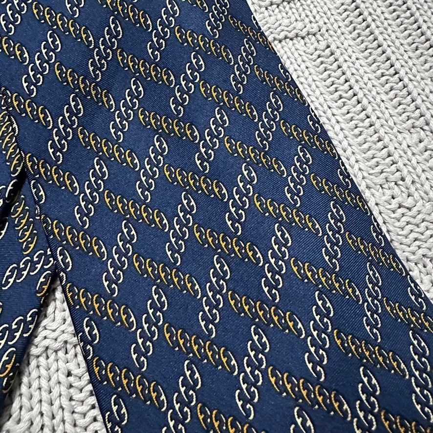 Fendi Vintage Fendi navy blue chain plaid Italian silk tie Size ONE SIZE - 2 Thumbnail