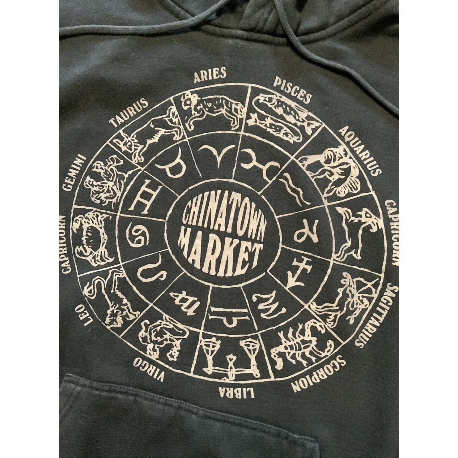 Vintage Chinatown Market Hoodie Zodiac Sign Black Double Side Graphic Pullover Fleece SM Mens S Pullover Hoodie Graphic Zodiac Black Double Side Mens S Size US S / EU 44-46 / 1 - 5 Thumbnail