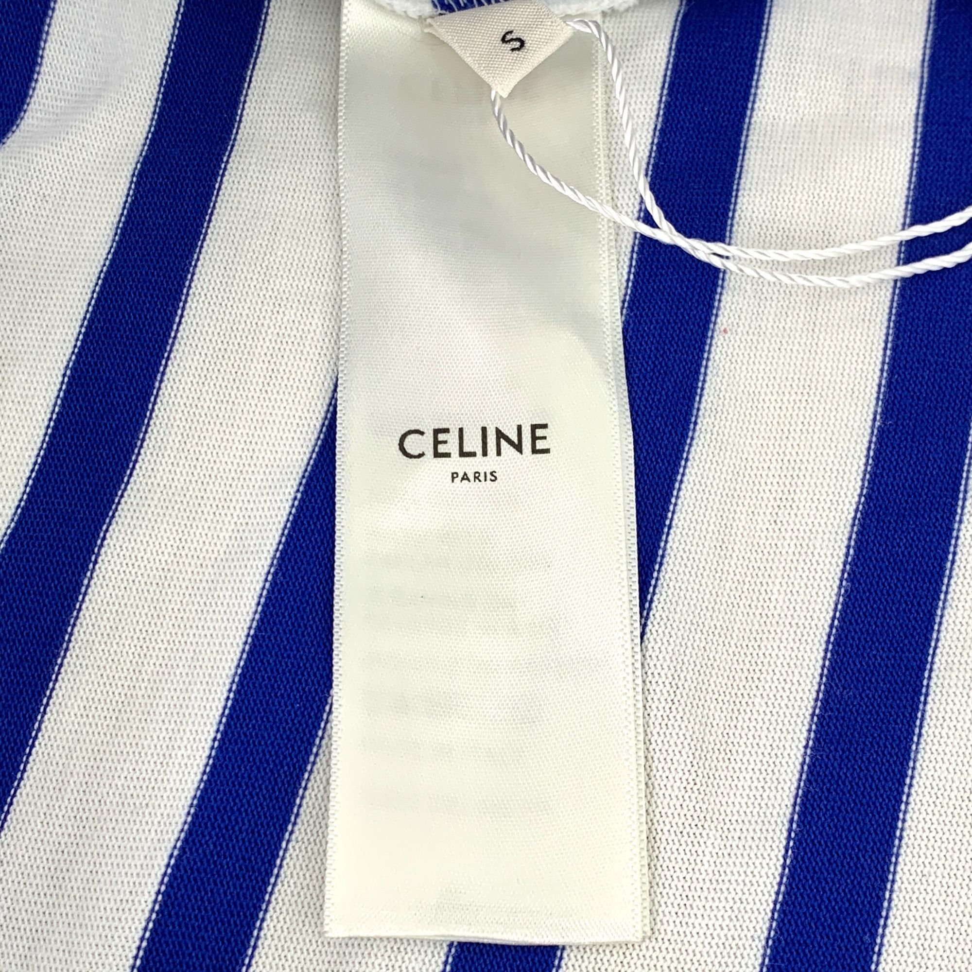 Celine Celine Paris White & Blue Striped Logo Long Sleeve Cotton T- Size S / US 4 / IT 40 - 4 Thumbnail