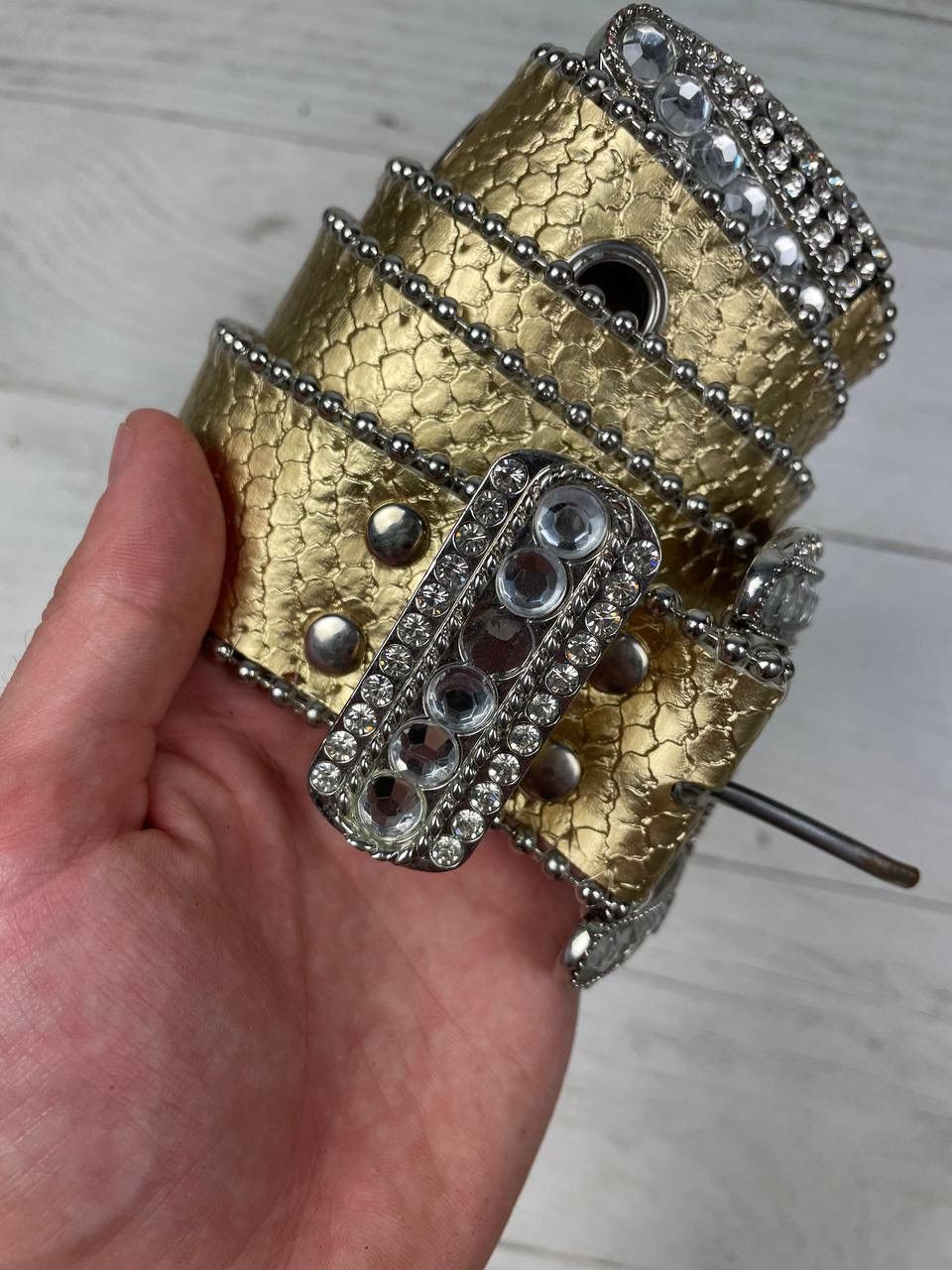 Other Vintage B B Simon Style Belt Leather Rhinestone Punk Y2K Size ONE SIZE - 4 Thumbnail