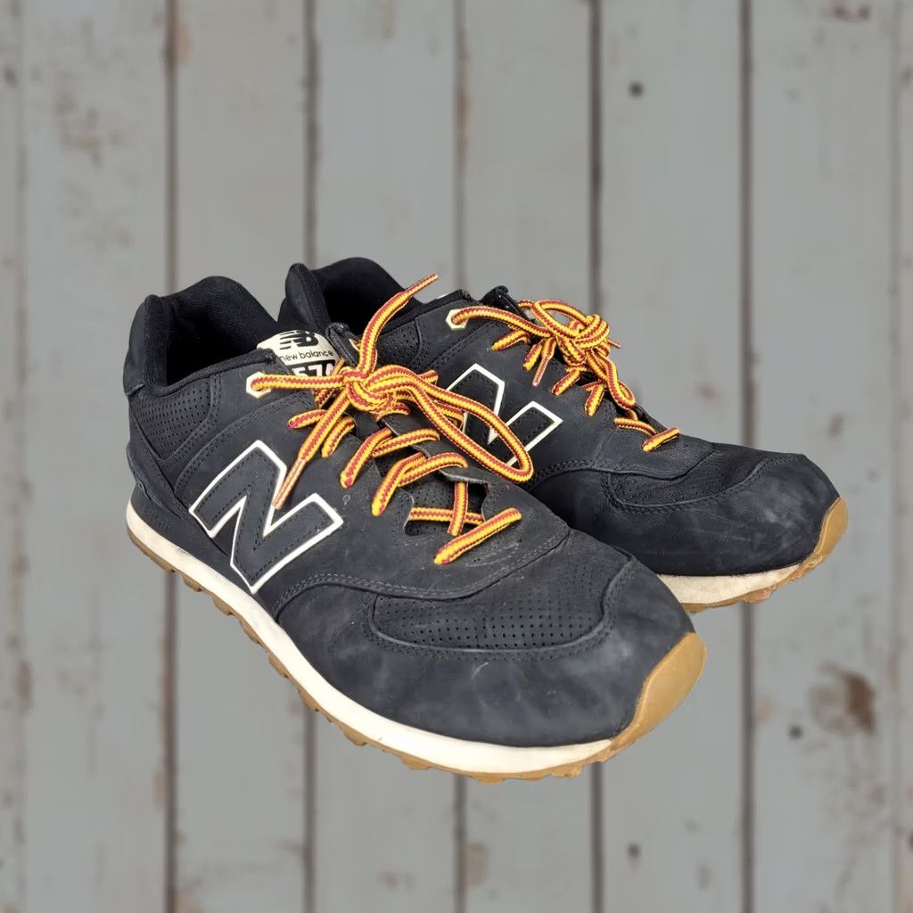 New Balance New Balance 574 Sneaker Mens Black Nubuck Leather Gum Sole 12 Size US 12 / EU 45 - 1 Thumbnail
