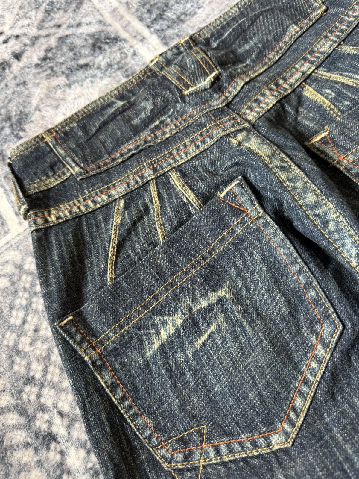 Le Grande Bleu (L.G.B.) Dear Heart Railroad Pinstripe Fade Flared Wide Leg Jeans Size US 28 / EU 44 - 15 Thumbnail