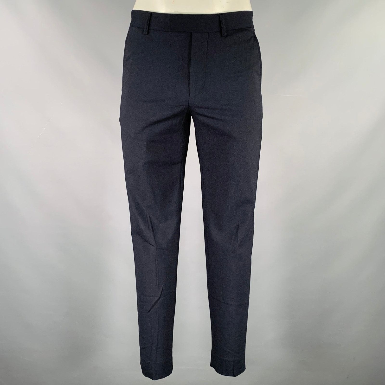 Sandro SANDRO Size 32 Navy Wool Blend Flat Front Dress Pants Size US 32 / EU 48 - 1 Thumbnail