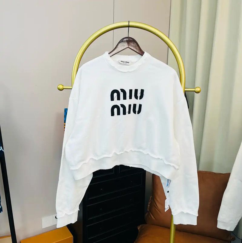 Miu Miu Miu Miu White Cotton Cropped Sweatshirt 0089 Size S / US 4 / IT 40 - 1 Thumbnail