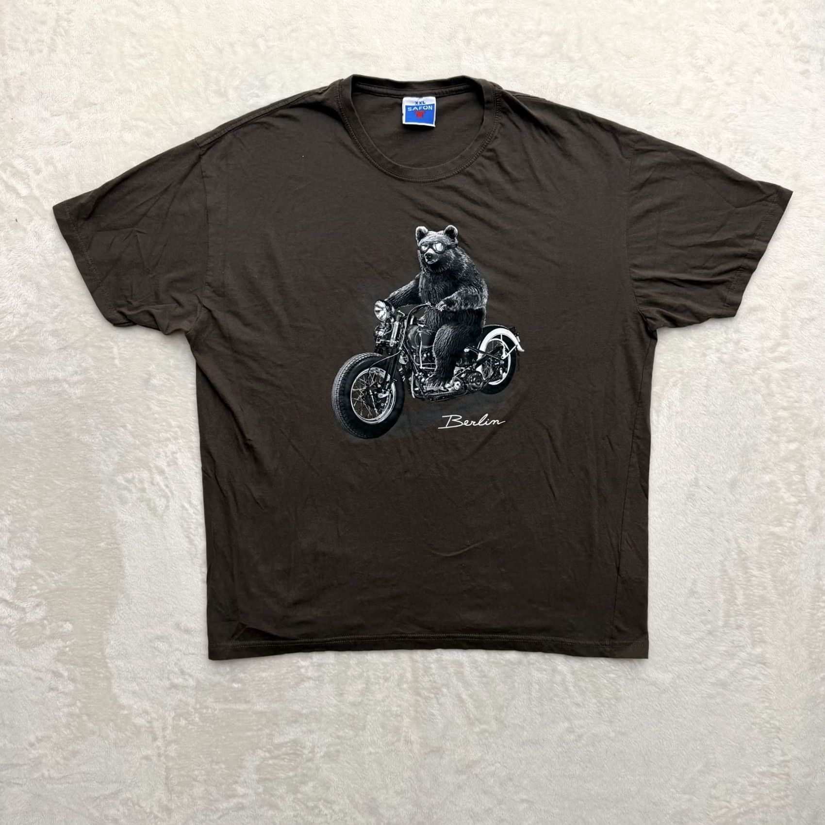 Vintage Safon Shirt Mens 2XL Brown Berlin Bear Motorcycle Graphic T-Shirt Tee Streetwear Size US XXL / EU 58 / 5 - 2 Thumbnail