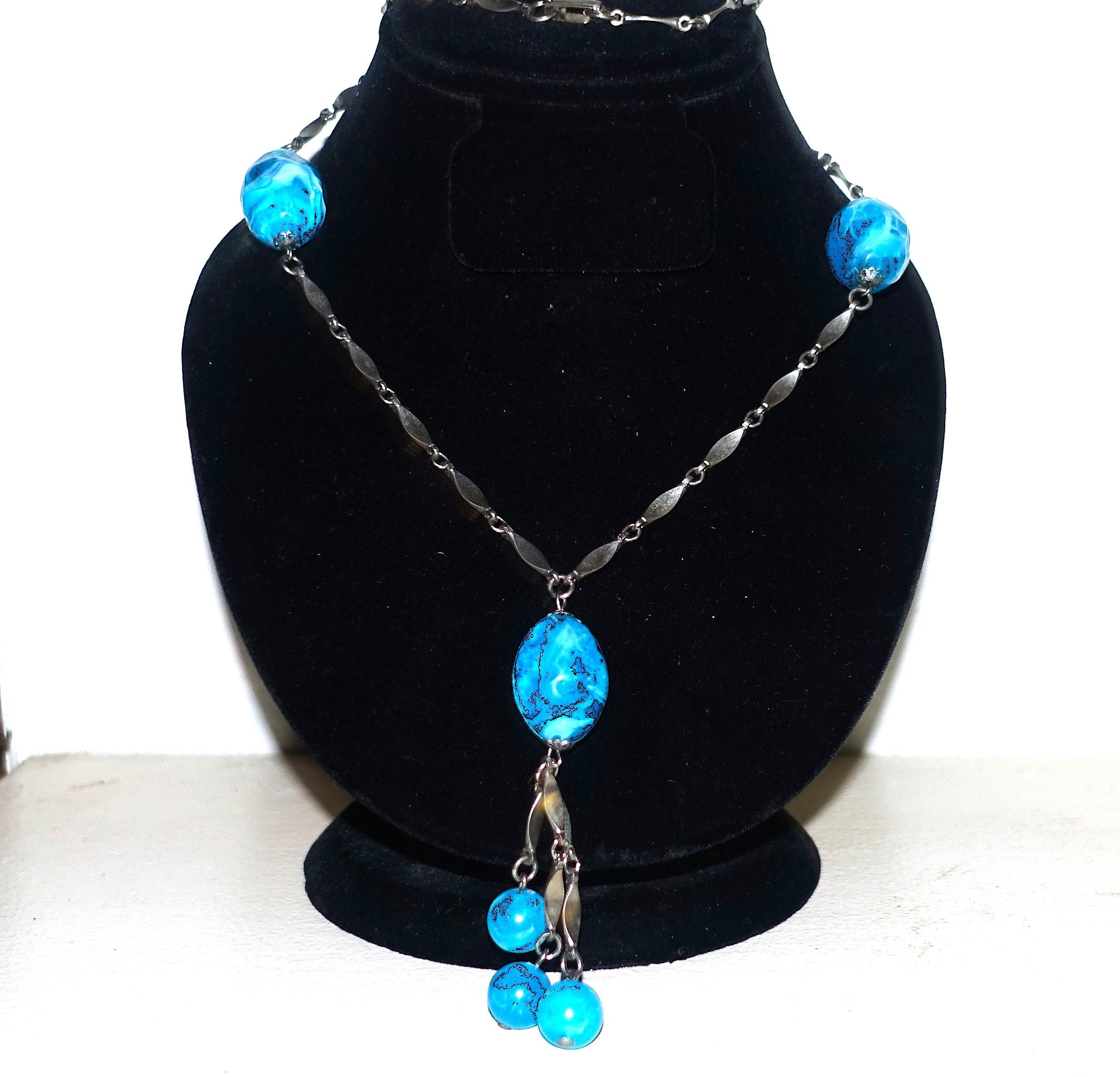Vintage Silver tone Blue Bobble Bead Necklace 16" Size ONE SIZE - 3 Thumbnail