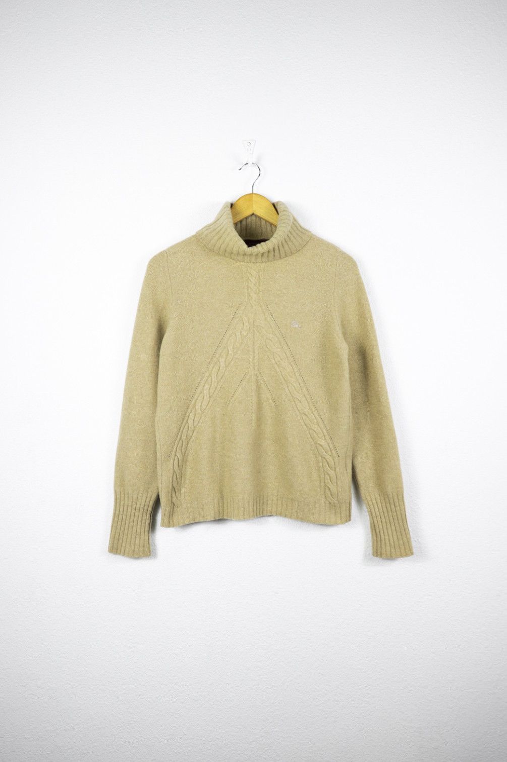 Burberry Burberry Logo Beige Cable Knit Wool Turtleneck Sweater Size M / US 6-8 / IT 42-44 - 1 Thumbnail