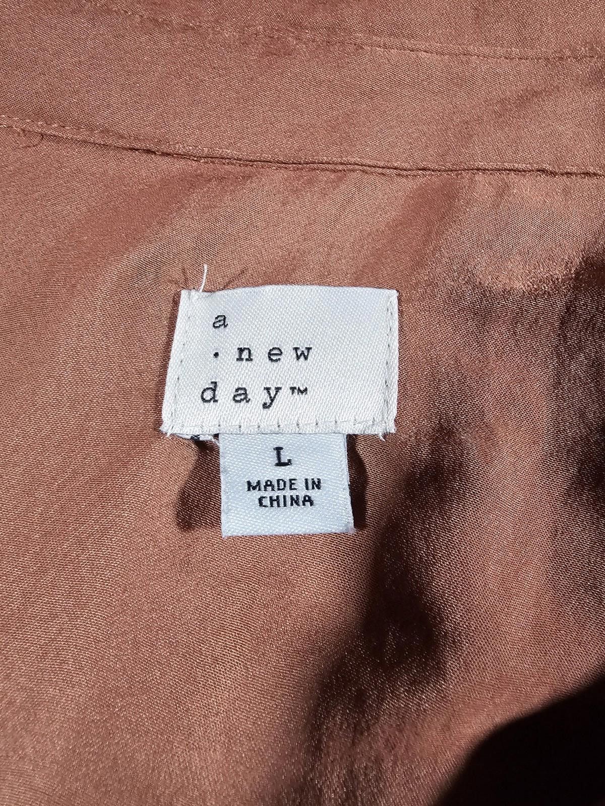 Other A New Day Long Sleeve L Womens Button Up Shirt Orange Brown Size L / US 10 / IT 46 - 3 Thumbnail