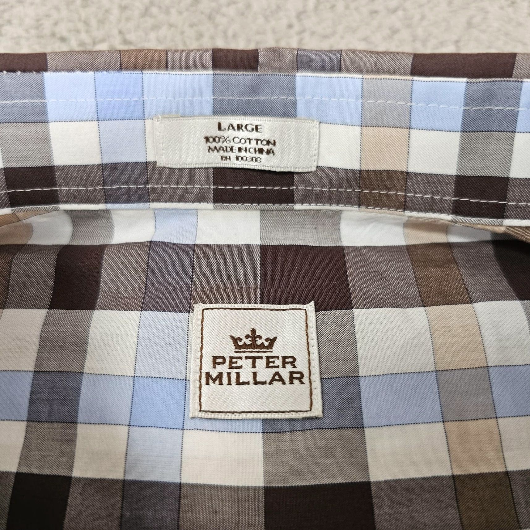 Peter Millar Peter Millar Shirt Mens Large Brown Blue Plaid Button-Down Long Sleeve Classic Size US L / EU 52-54 / 3 - 3 Thumbnail
