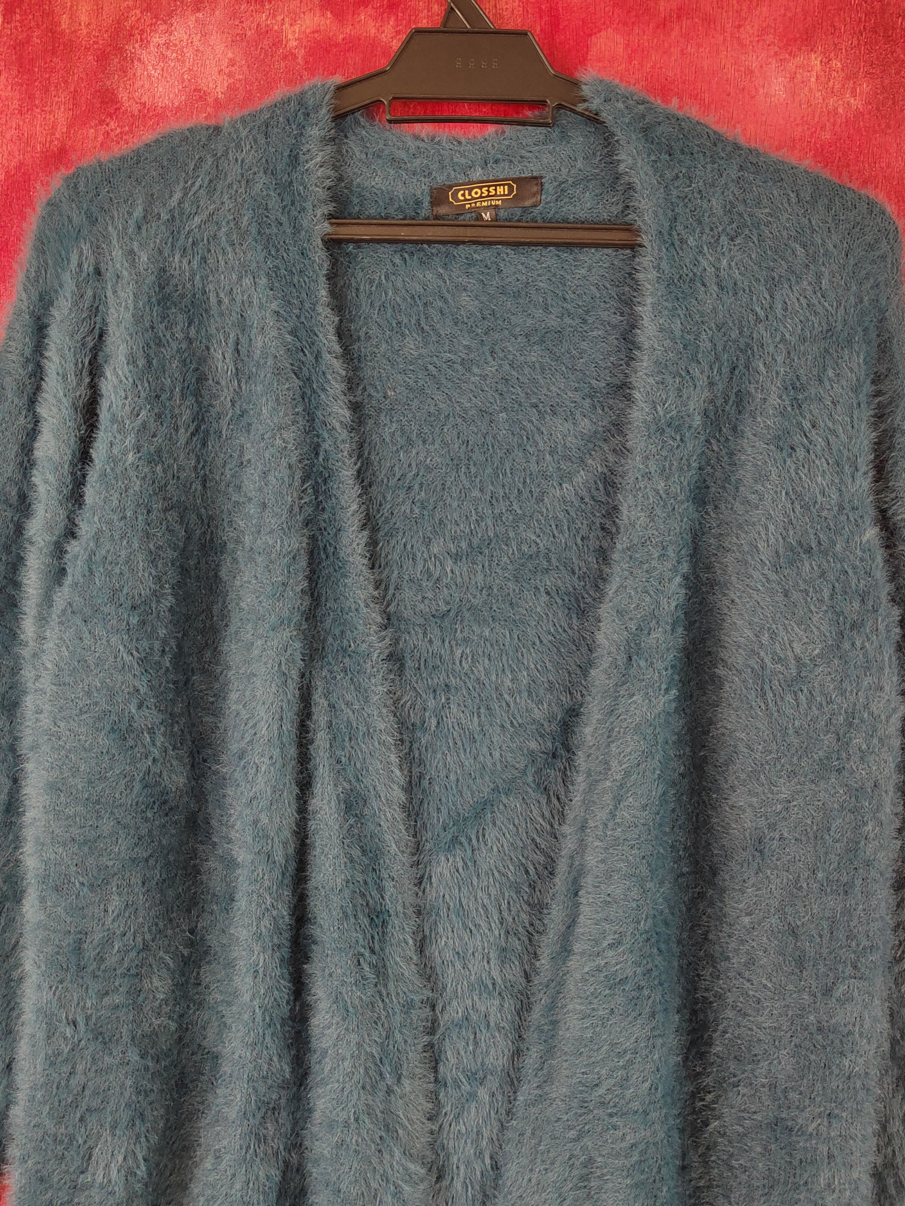 Aran Isles Knitwear Closshi Turquoise Shag Shaggy Fur Mohair Knitwear #S1903 Size M / US 6-8 / IT 42-44 - 2 Thumbnail