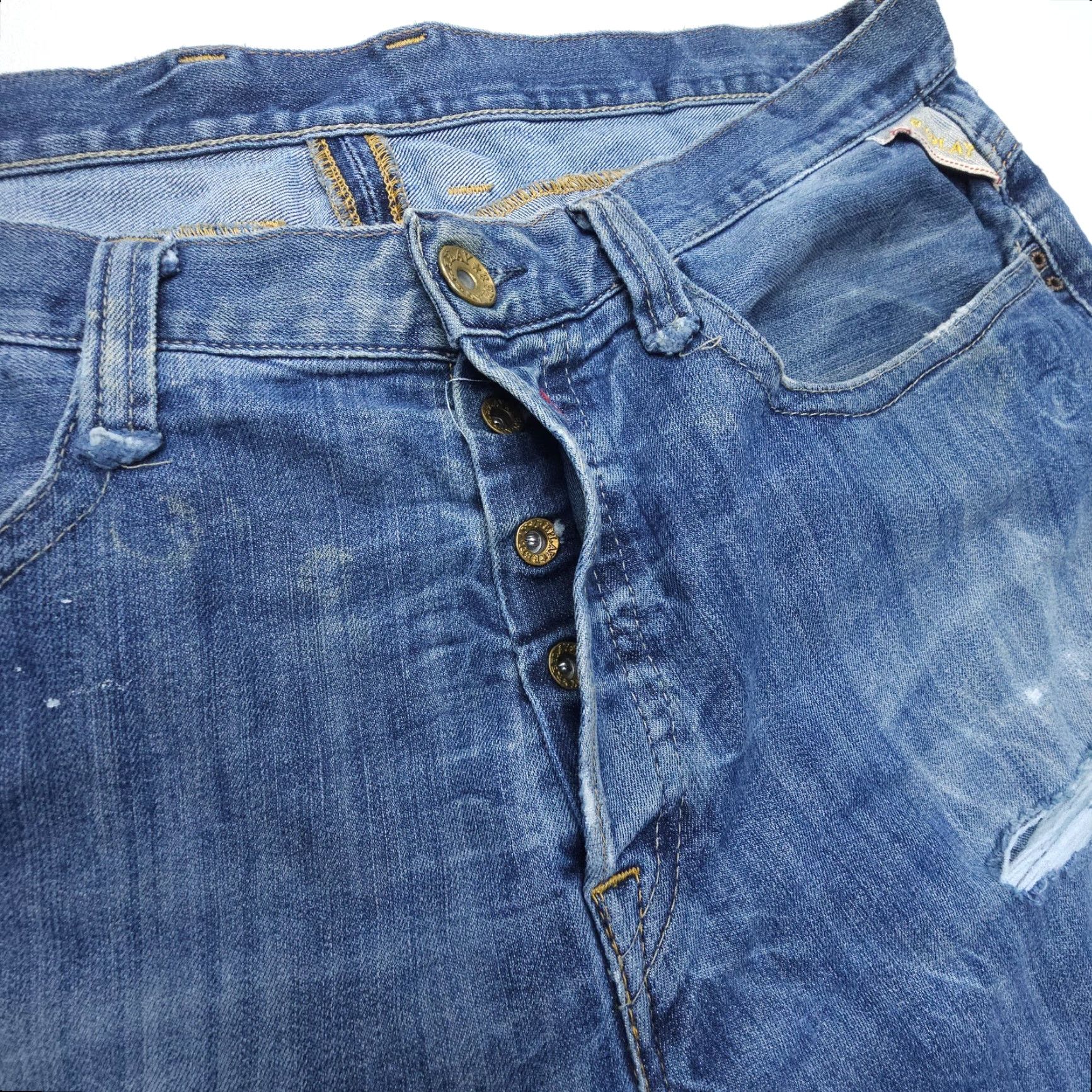 Replay VINTAGE Replay Jeans 38x29 90s Straight Button Fly Denim Blue Mens Regular 5-Pocket Distressed Rock Street Distressed Size US 38 / EU 54 - 4 Thumbnail
