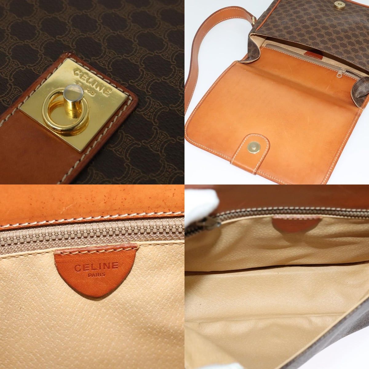 Celine CELINE Macadam Canvas Shoulder Bag Pvc Leather Brown Gold Size ONE SIZE - 11 Thumbnail