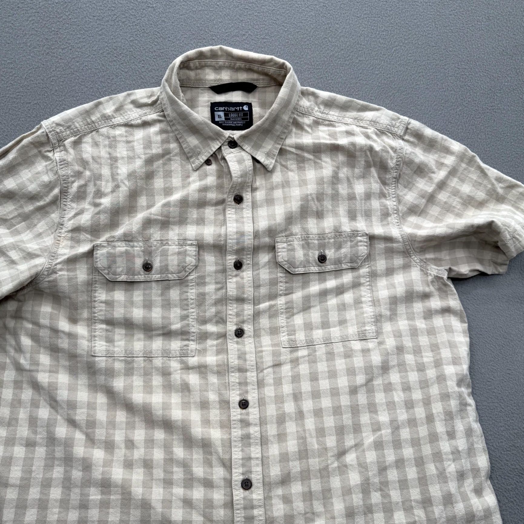 Carhartt VINTAGE Carhartt Shirt Mens XL Beige Gray Plaid Short Sleeve Button Front Workwear Size US XL / EU 56 / 4 - 8 Thumbnail