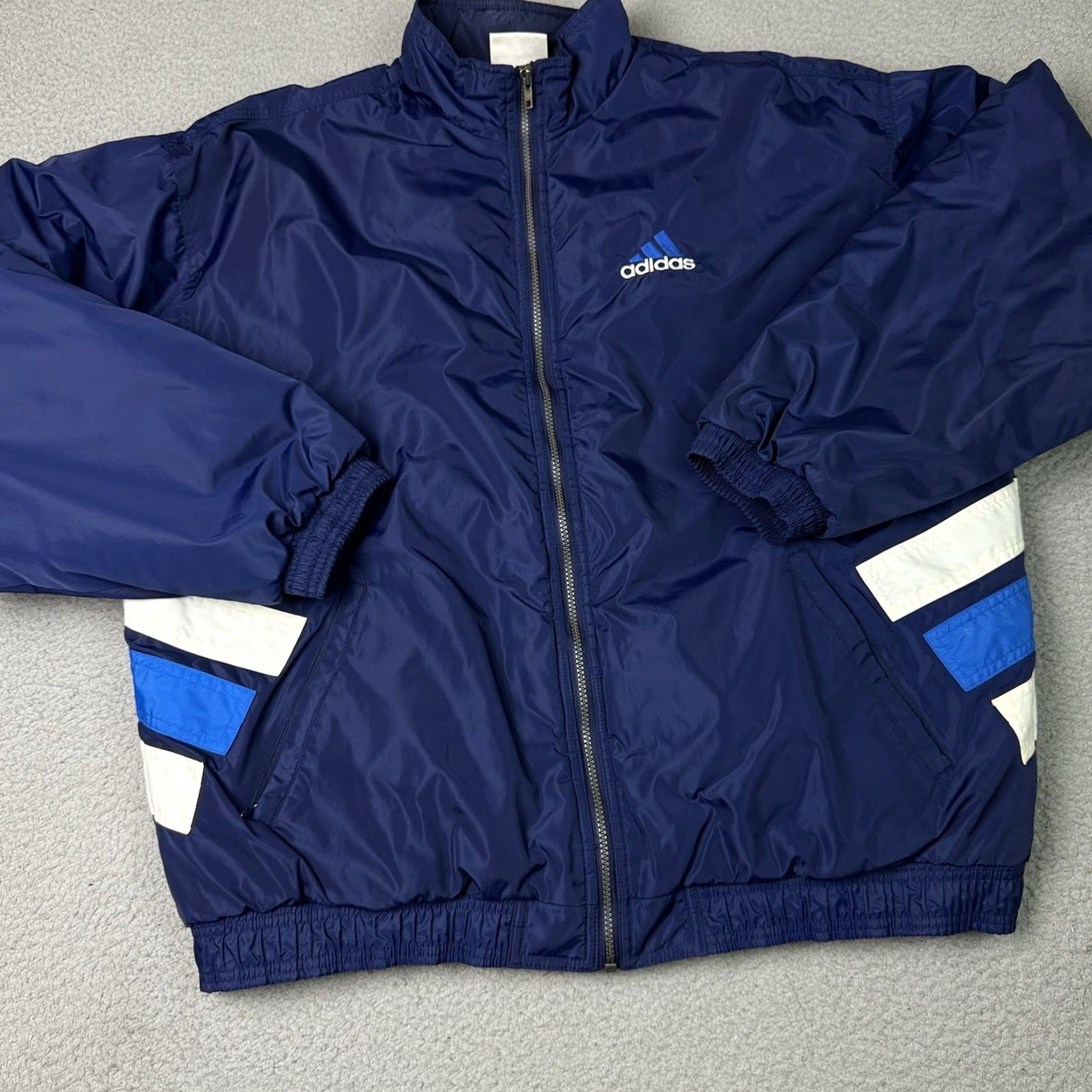 Adidas VINTAGE adidas Puffer Jacket Coat Adult XXL Blue Striped 90s Logo Zipper Size US XXL / EU 58 / 5 - 7 Thumbnail