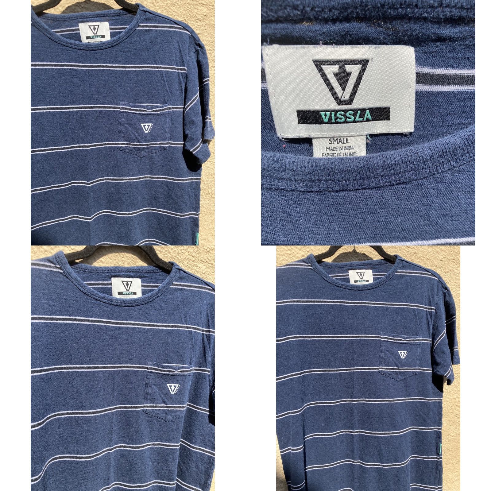 Vissla VISSLA Shirt Mens Blue Striped Pocket T-Shirt Size US M / EU 48-50 / 2 - 8 Thumbnail