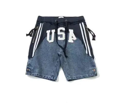 Jean 20SS Indigo Union Japan Navy Denim Patchwork USA Shorts Size US 32 / EU 48 - 1 Thumbnail