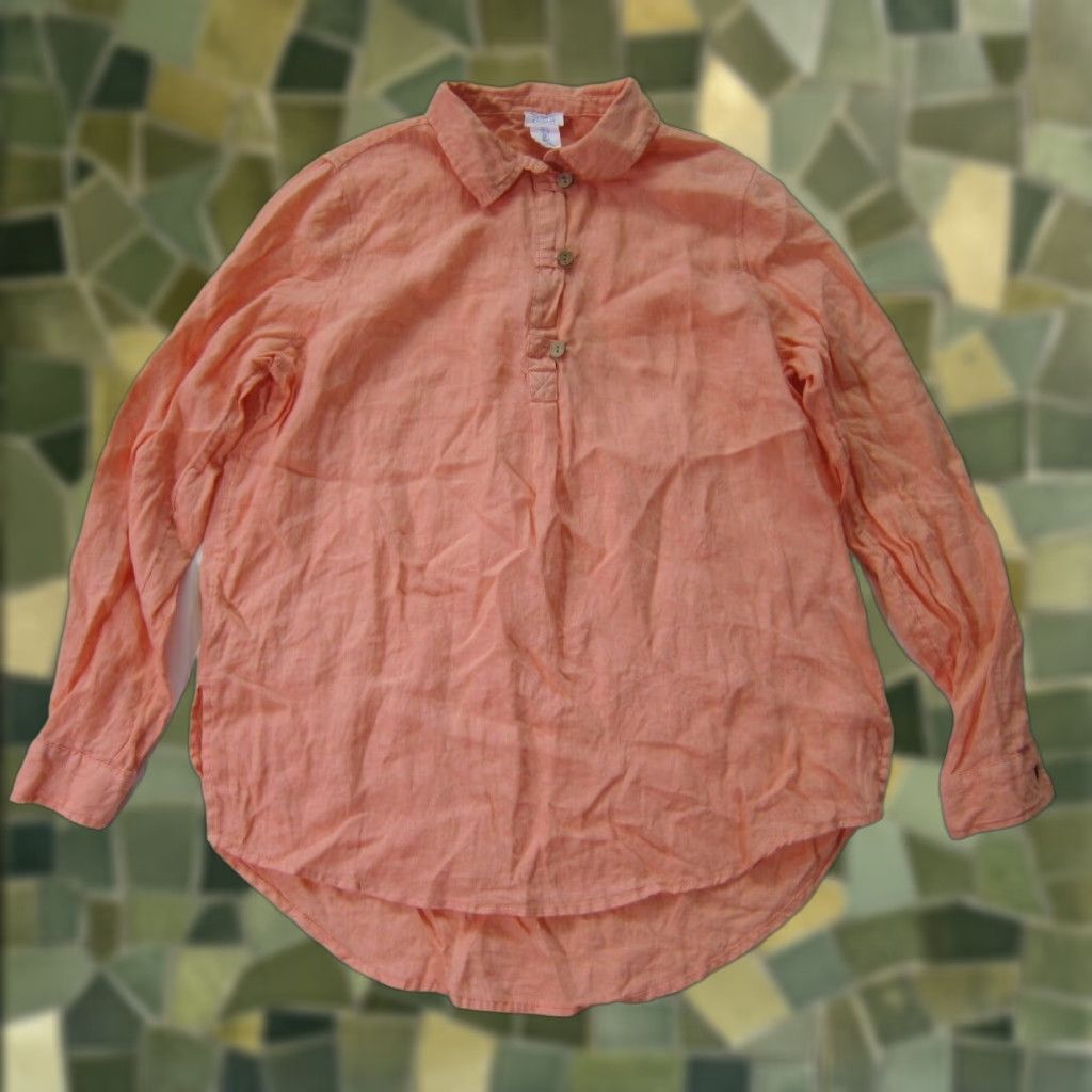 Vintage Sigrid Olsen 100% Linen Orange Peach Collared Button Long Sleeve Tunic Blouse S Size S / US 4 / IT 40 - 1 Thumbnail