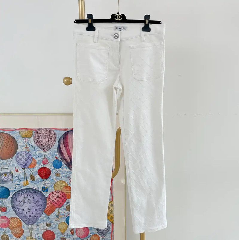 Chanel Chanel White Cotton Women's Denim Pants 0089 Size 23" - 1 Thumbnail