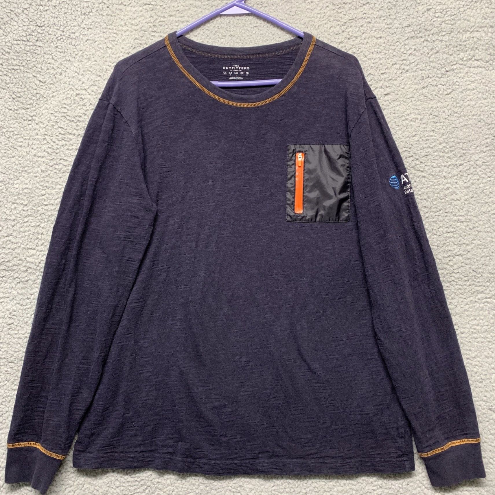 Urban Outfitters Outfitters Mens Tee Size L Navy Blue 1 Zip Pocket Orange Trim Logo on Sleeve Shirt Long Sleeve Crew Neck Blue Pockets Mens Size US L / EU 52-54 / 3 - 2 Thumbnail
