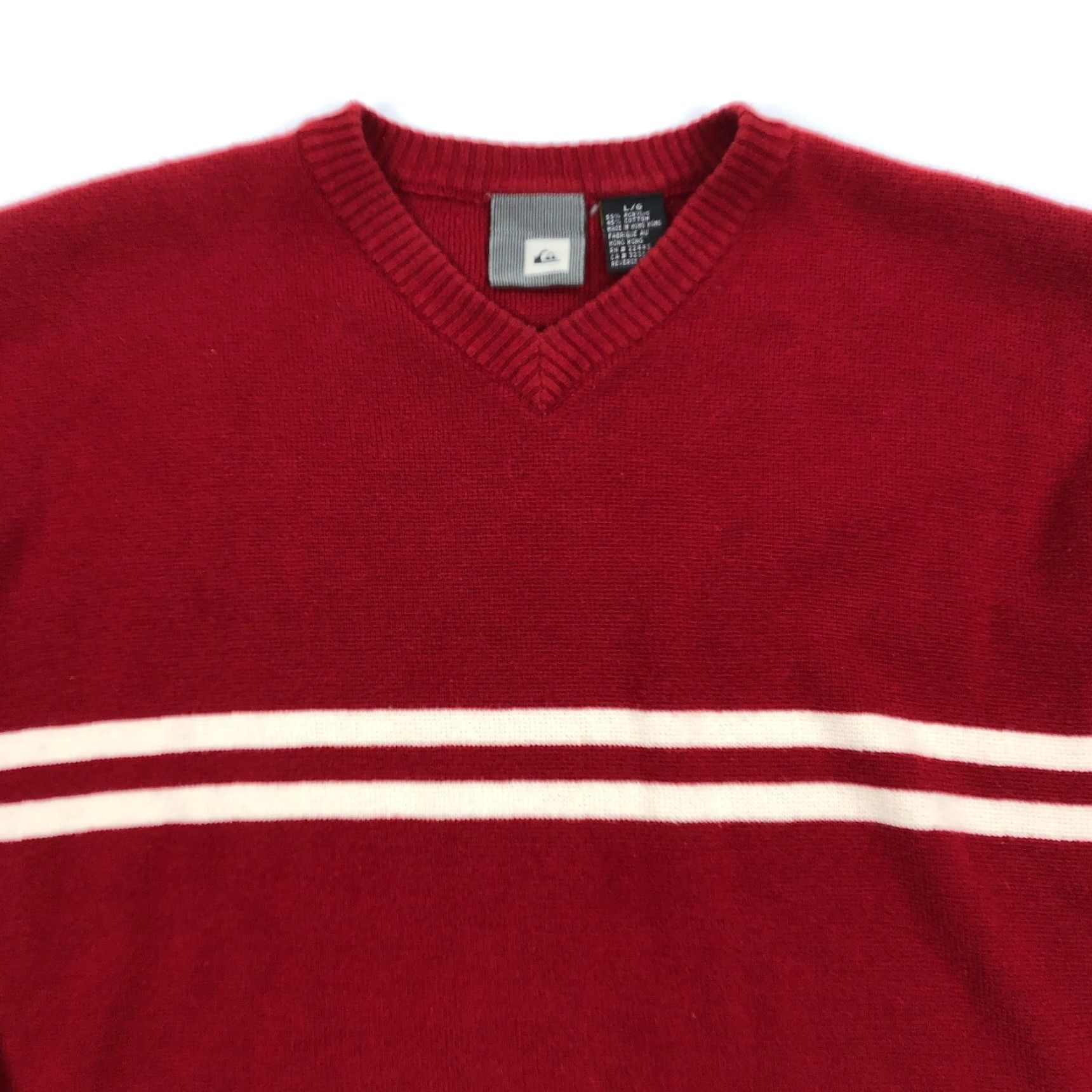 Quiksilver VINTAGE Quiksilver Sweater L Red Knit 90s Surf Skate Pullover Mens Regular Long Sleeve V-Neck Chest Stripe Logo Size US L / EU 52-54 / 3 - 2 Thumbnail