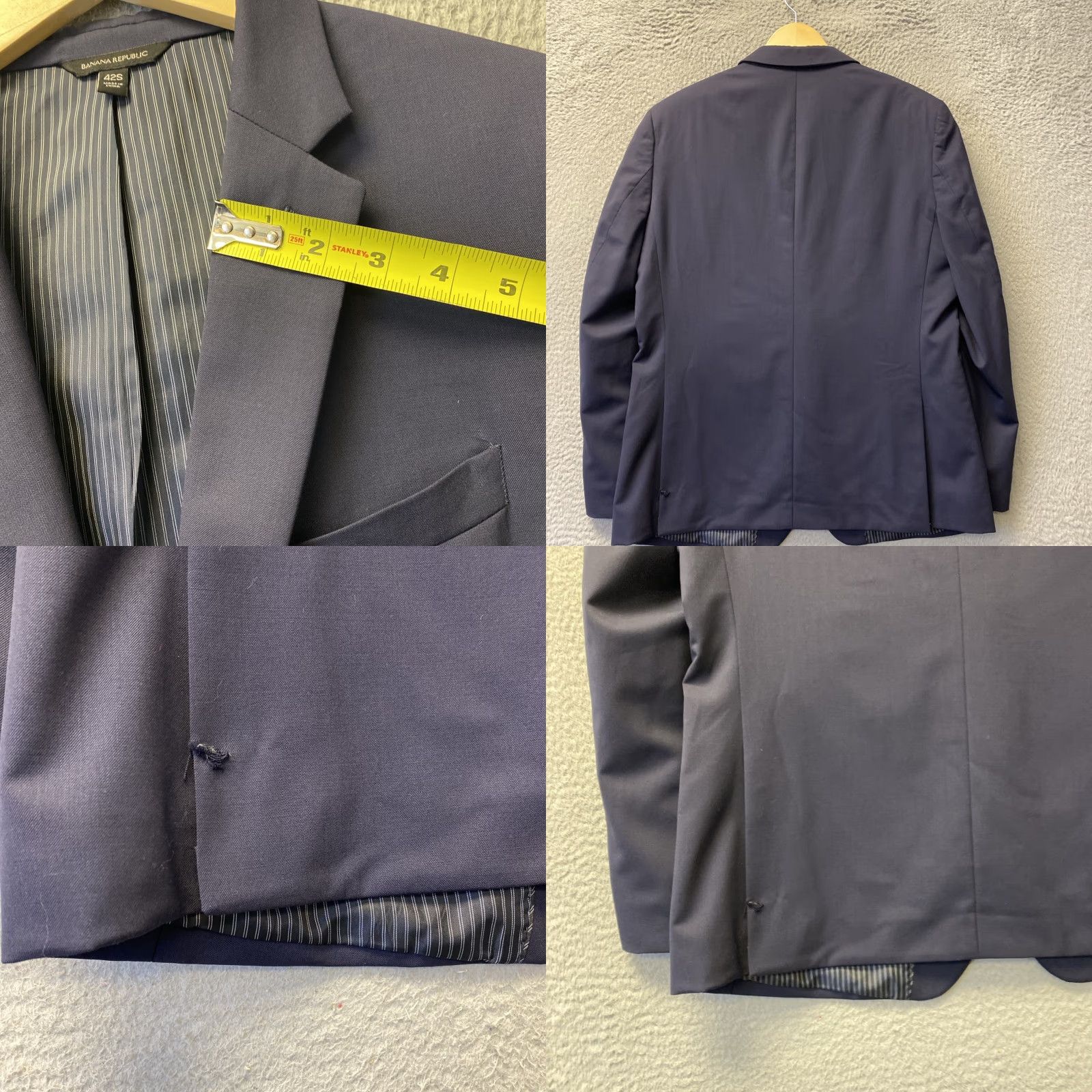 Banana Republic Banana Republic Blazer Men 42S Navy Blue Wool Slim Notch Lapel Four-Button Sleeve Inner Pockets Dry Clean Only Size 42R - 8 Thumbnail
