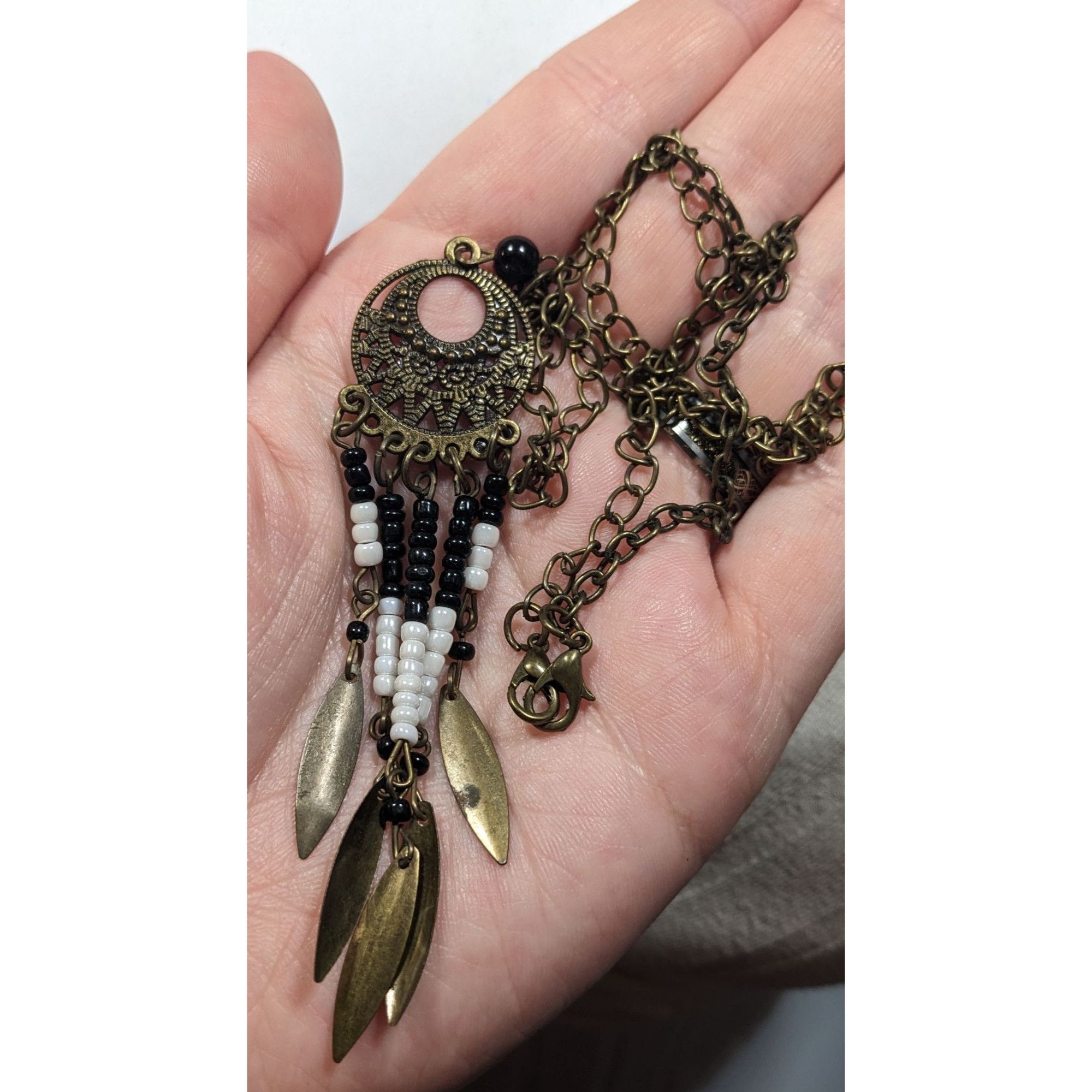 Other Bohemian Glass And Feather Charm Fringe Pendant Necklace Size ONE SIZE - 5 Thumbnail