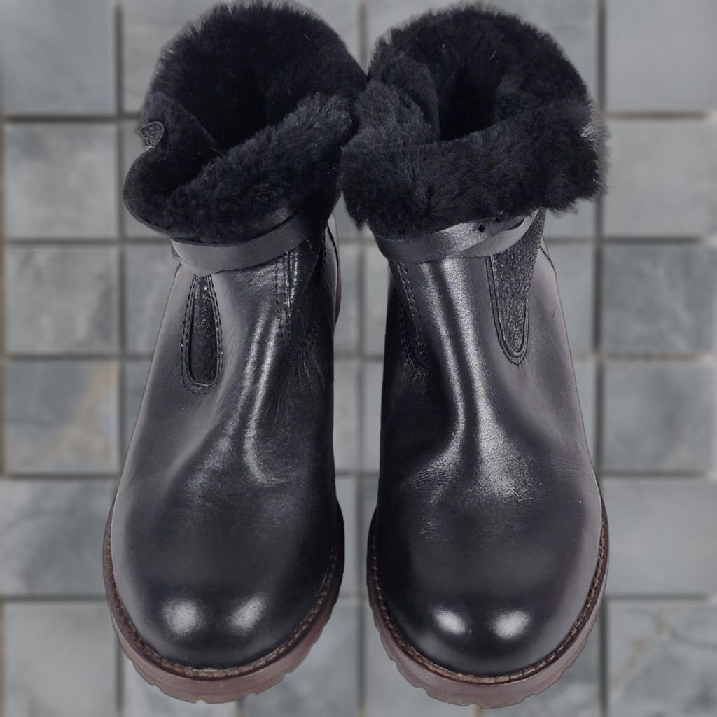 Vintage Matt Bernson Womens Boots Black Leather Shearling Trim Ankle Pull On 7.5 M Size US 8 / IT 38 - 1 Thumbnail