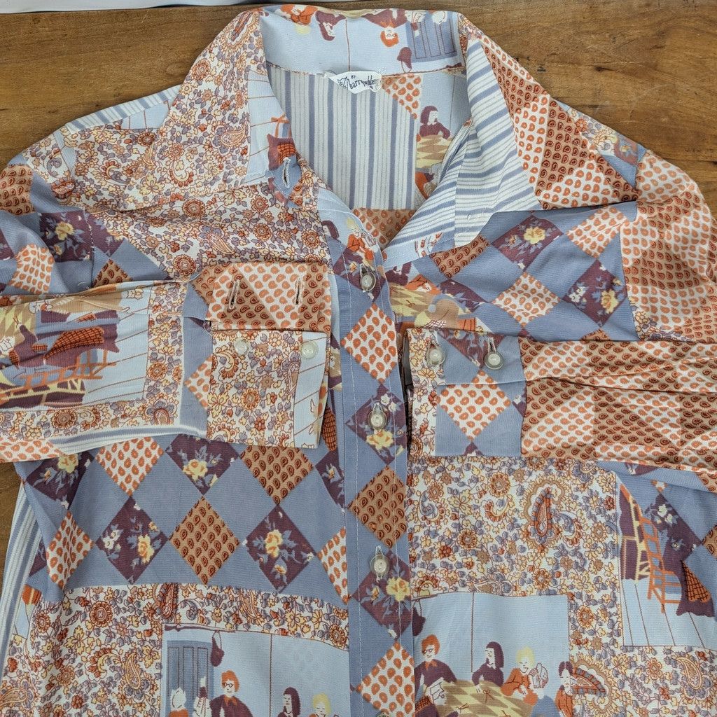 Vintage 70's Barry Ashley Ladies' Disco patchwork style shirt 38 Size M / US 6-8 / IT 42-44 - 2 Thumbnail