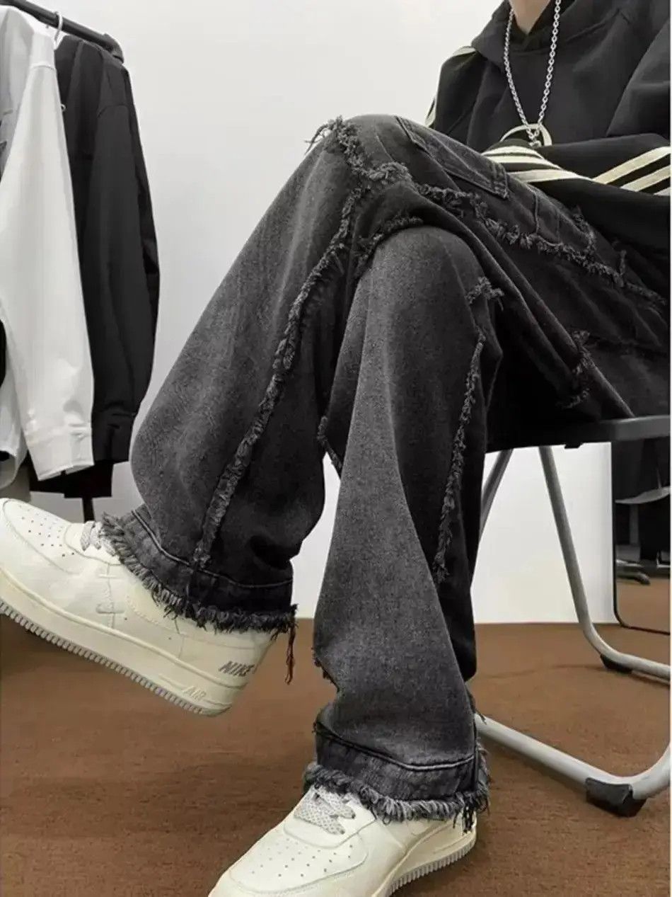 Japanese Brand Loose straight leg multi pocket patchwork wide leg jeans Size US 32 / EU 48 - 4 Thumbnail