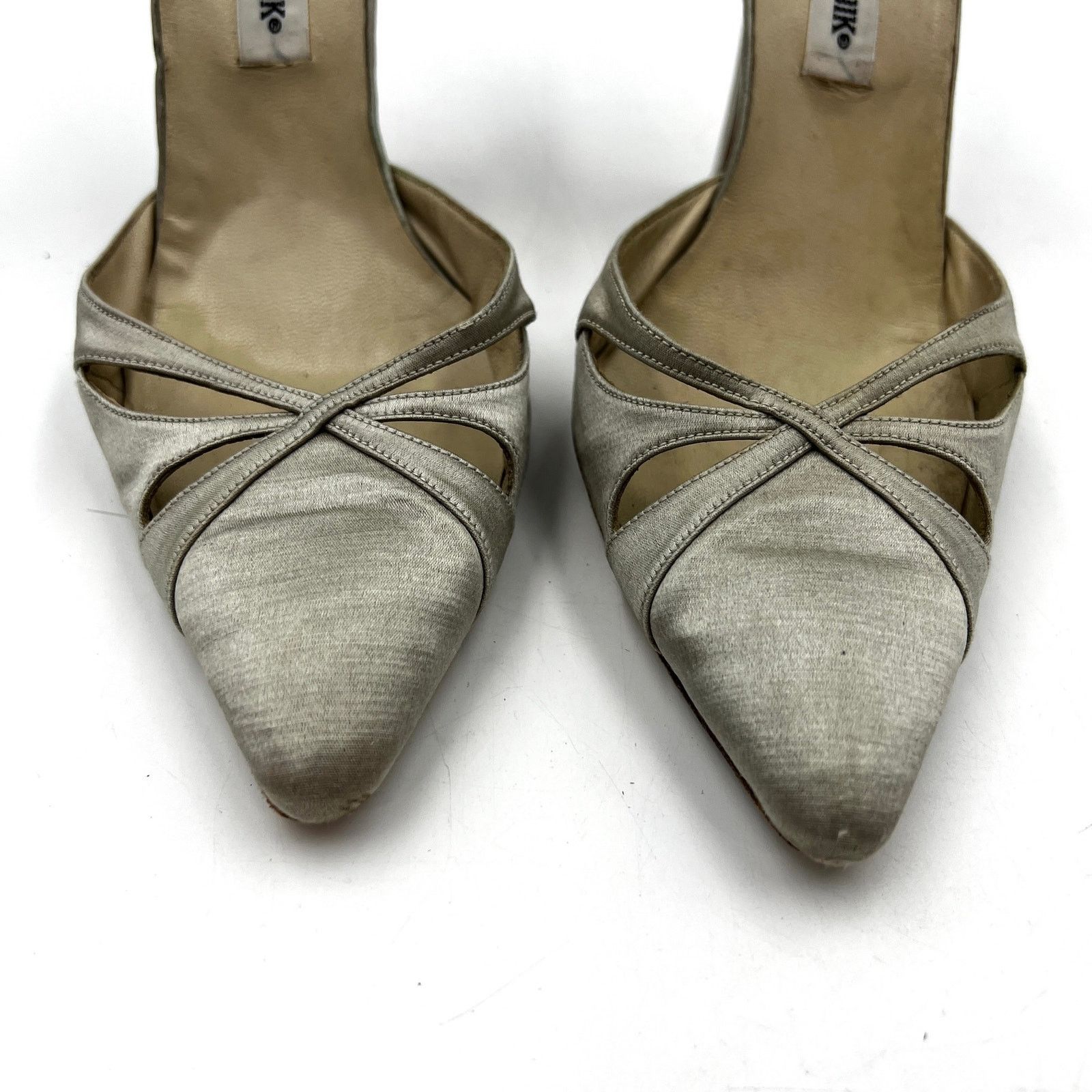 Manolo Blahnik Manolo Blahnik Pointed d'Orsay Pump Gray Satin Heels Size US 9 / IT 39 - 2 Thumbnail