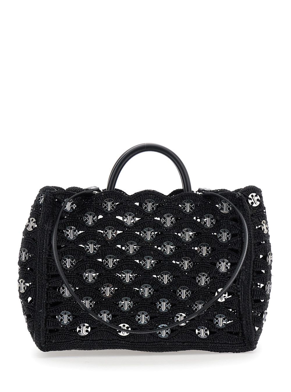 Paco Rabanne Black Handbag with Weaving and All-Over Disc Details in Raphia Woman Size ONE SIZE - 1 Thumbnail